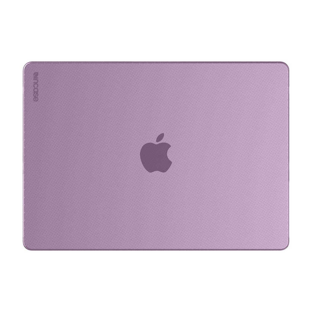 Custodia per laptop viola con logo Apple. Sfondo bianco. Logo Incase nell'angolo in alto a sinistra.