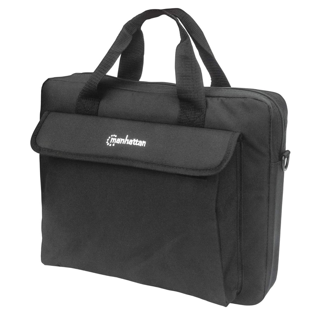 Borsa per laptop nera con tasca frontale e logo "manhattan".
