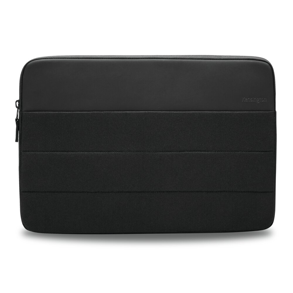 Custodia nera per laptop con frontale strutturato e logo Kensington.
