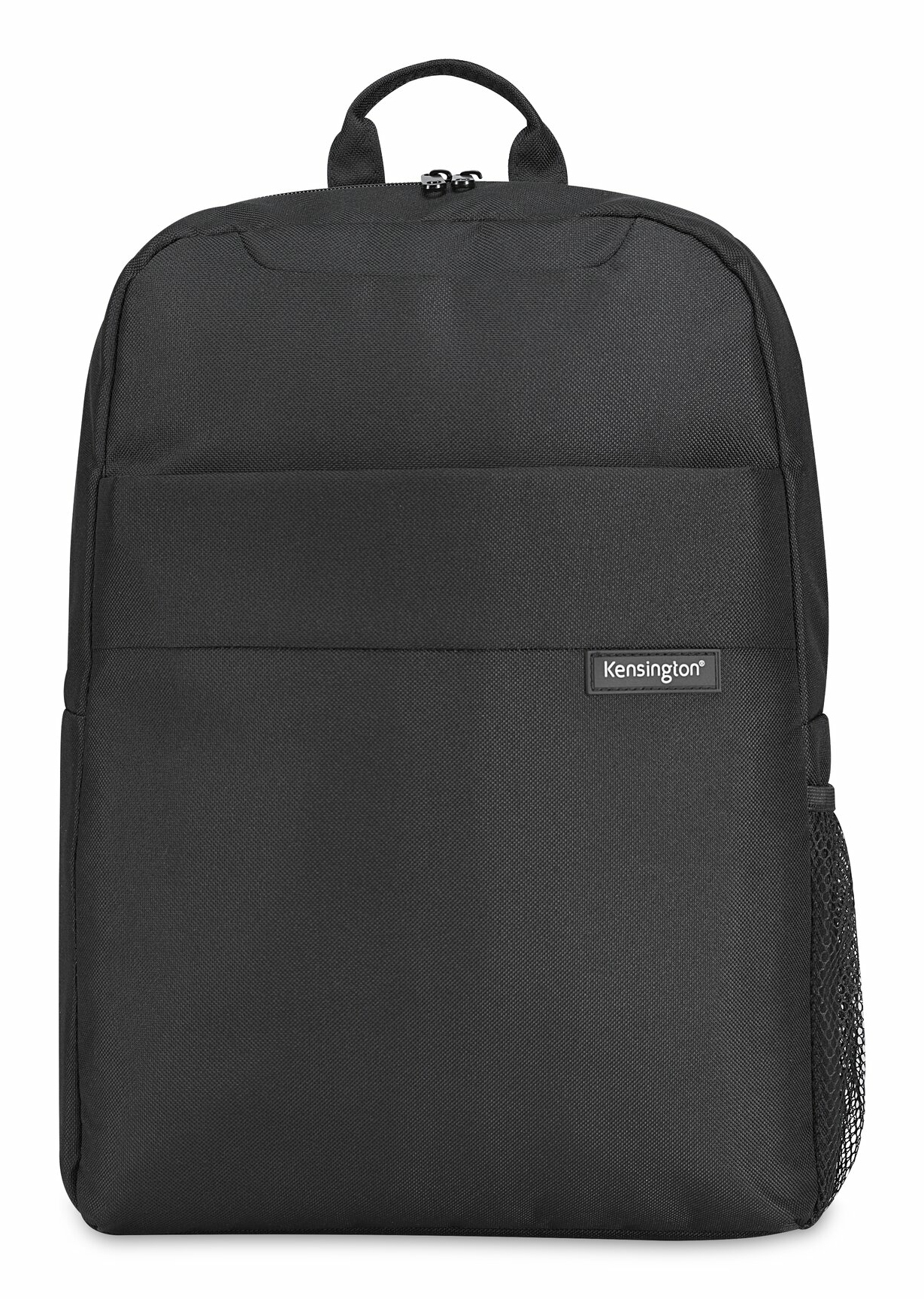 Zaino Kensington nero. Ha una tasca frontale e una tasca laterale in rete.