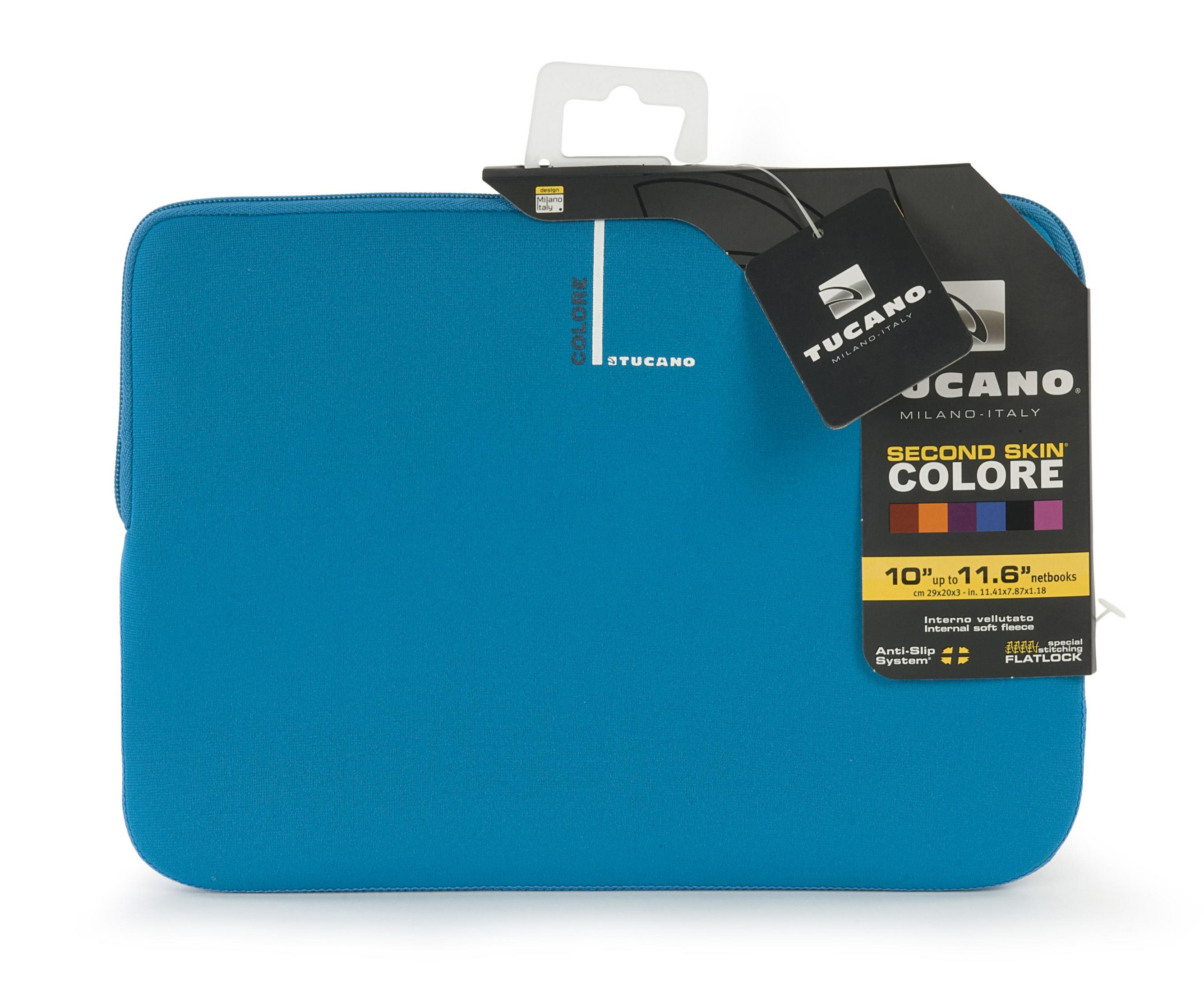 Custodia per laptop Tucano Colore blu con manico ed etichetta.