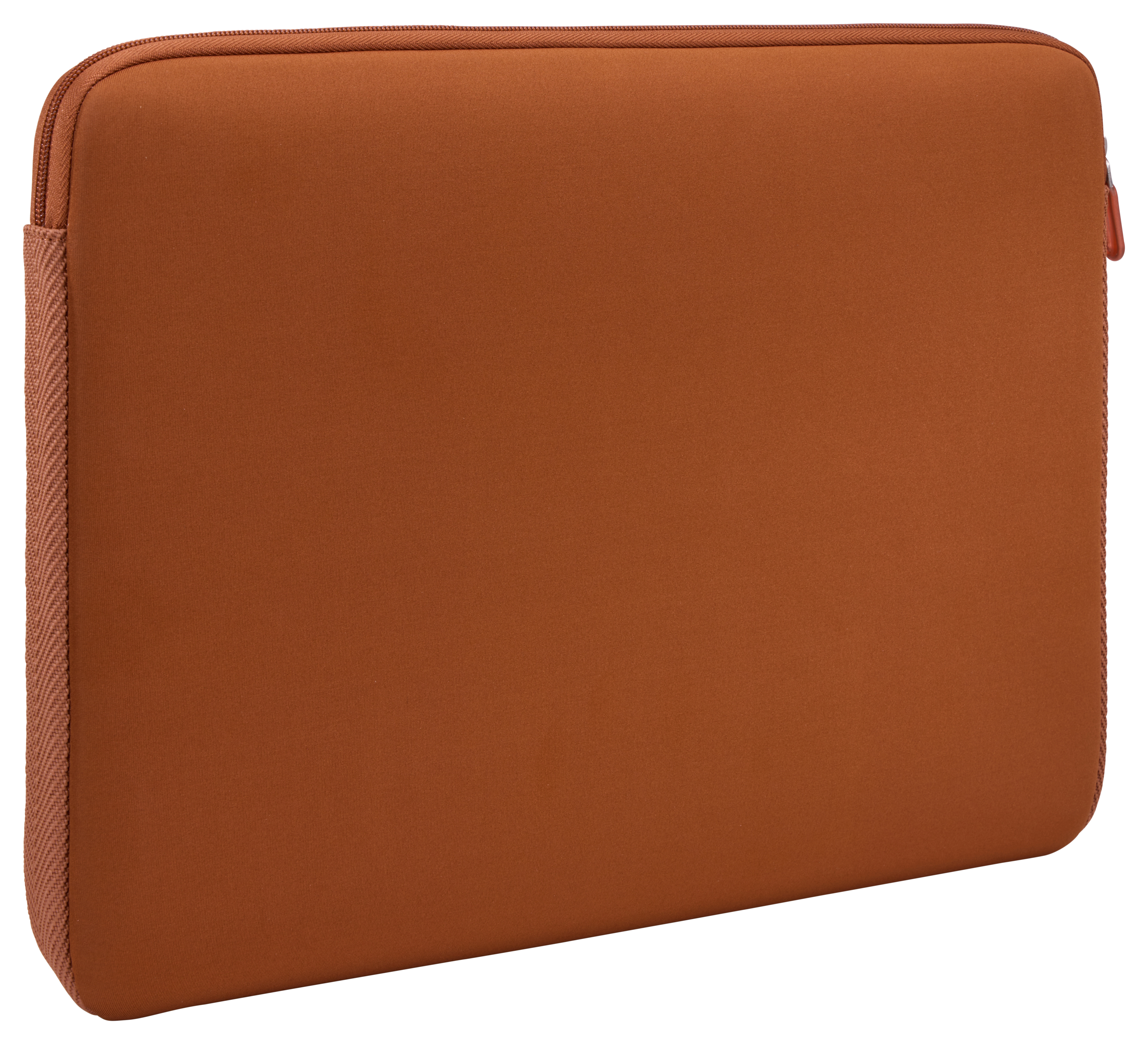 Custodia arancione per laptop con cerniera.