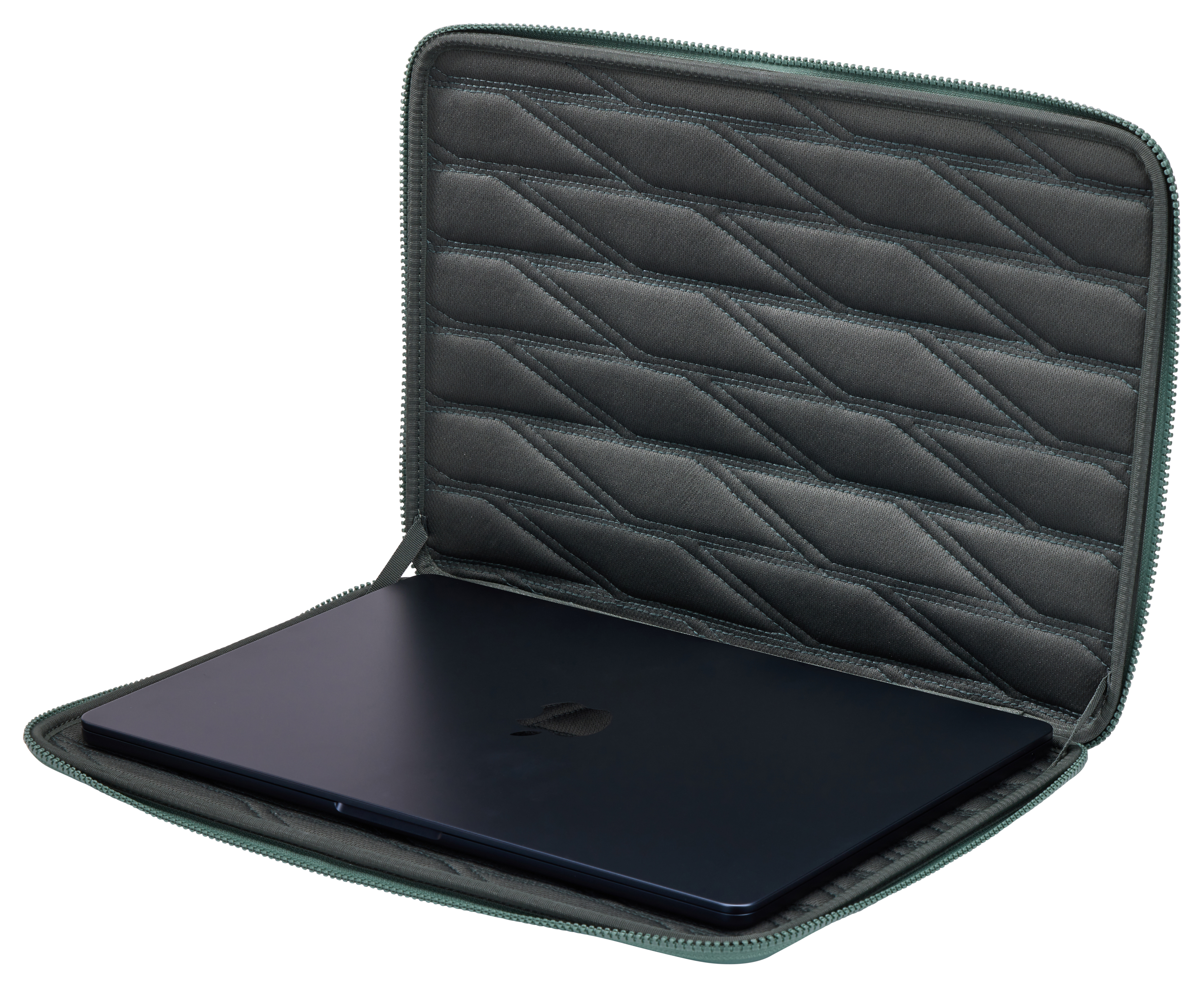 Laptop in una custodia verde.