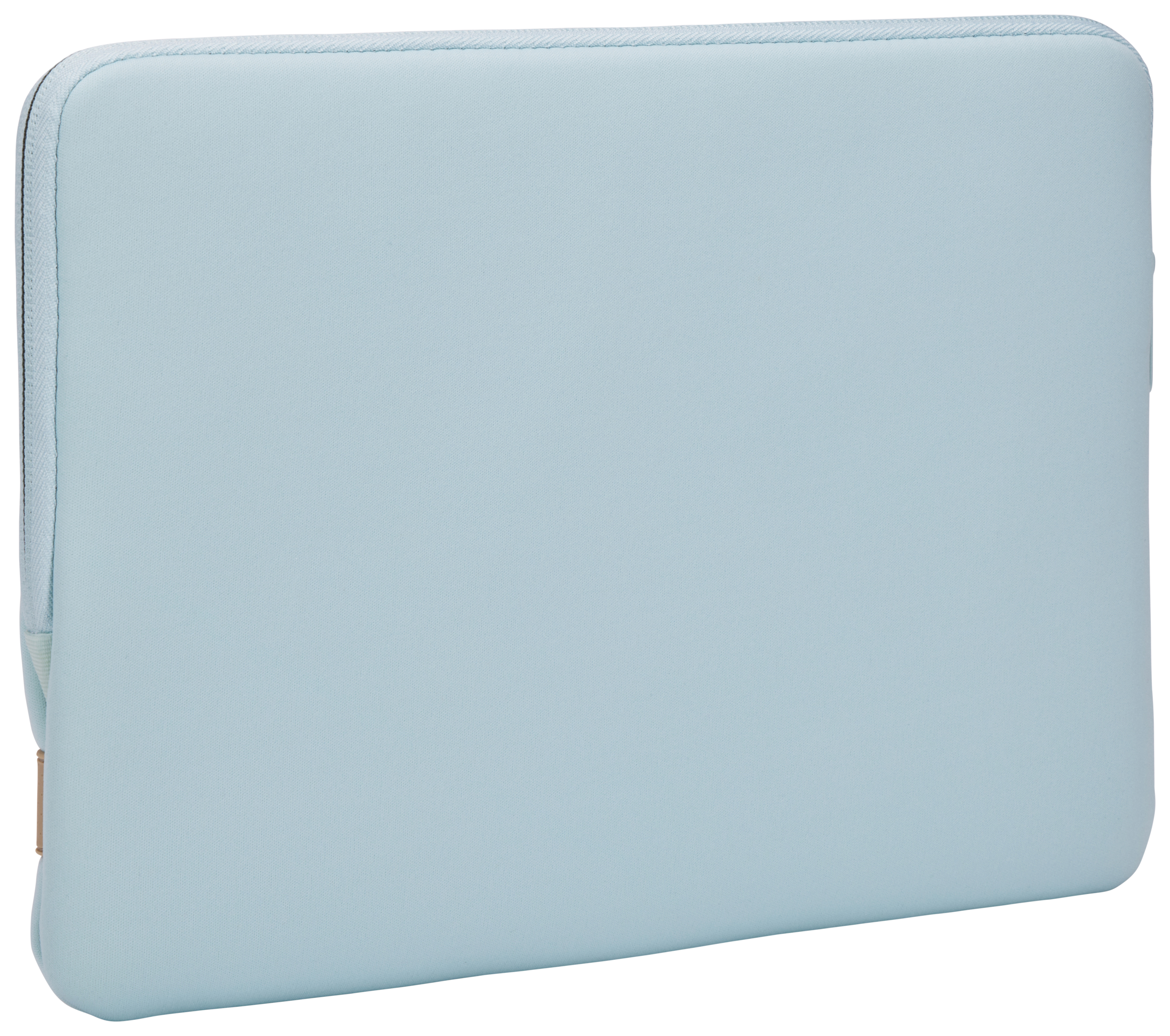 Housse bleu clair pour ordinateur portable avec fermeture éclair.
