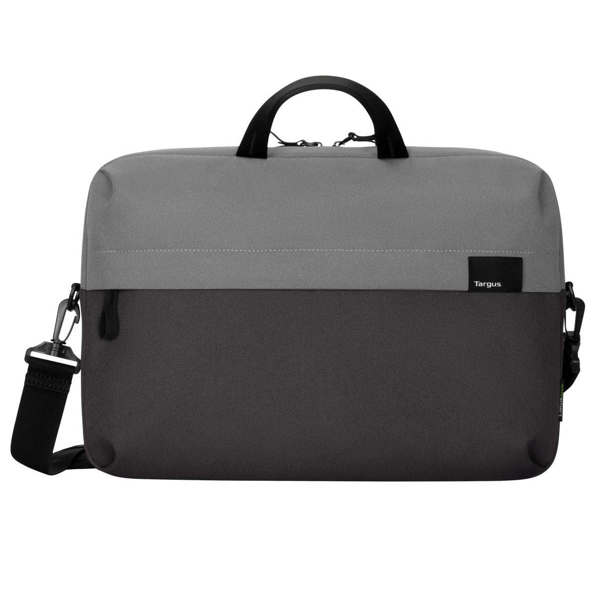 Borsa per laptop Targus grigio e nera con tracolla.