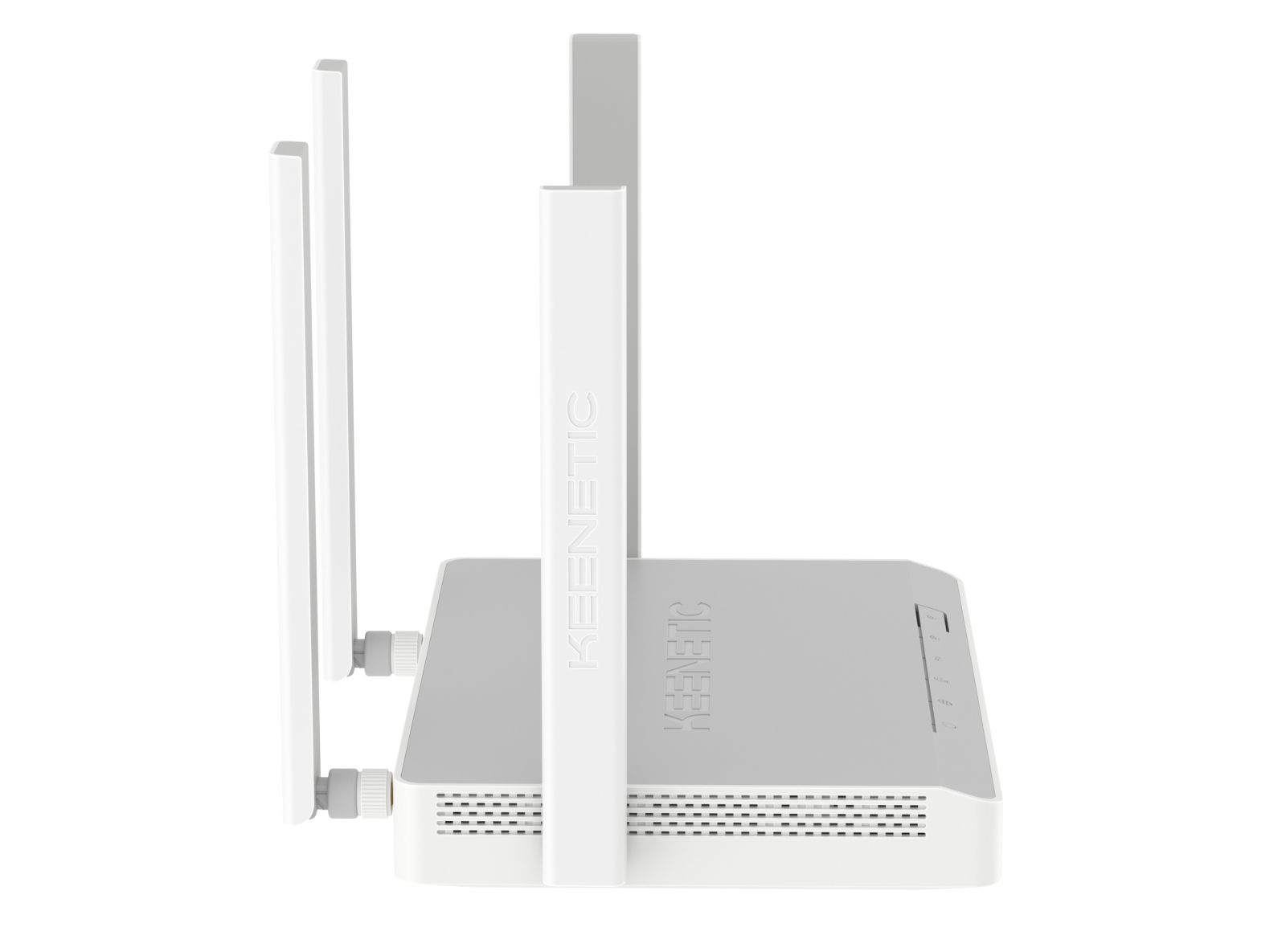 Biały router Keenetic z trzema antenami i napisem Keenetic.