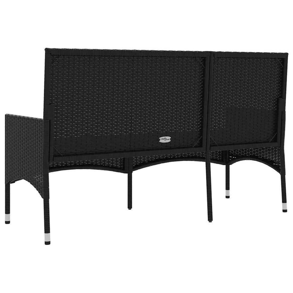 Schwarzes Outdoor-Sofa aus Korbgeflecht, zwei Sitze.