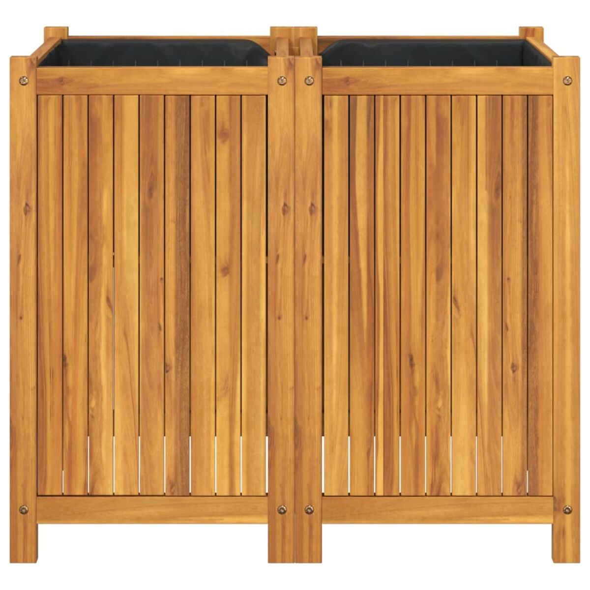 Mülltonne aus Holz mit zwei Fächern, Holzkonstruktion, weißer Hintergrund.