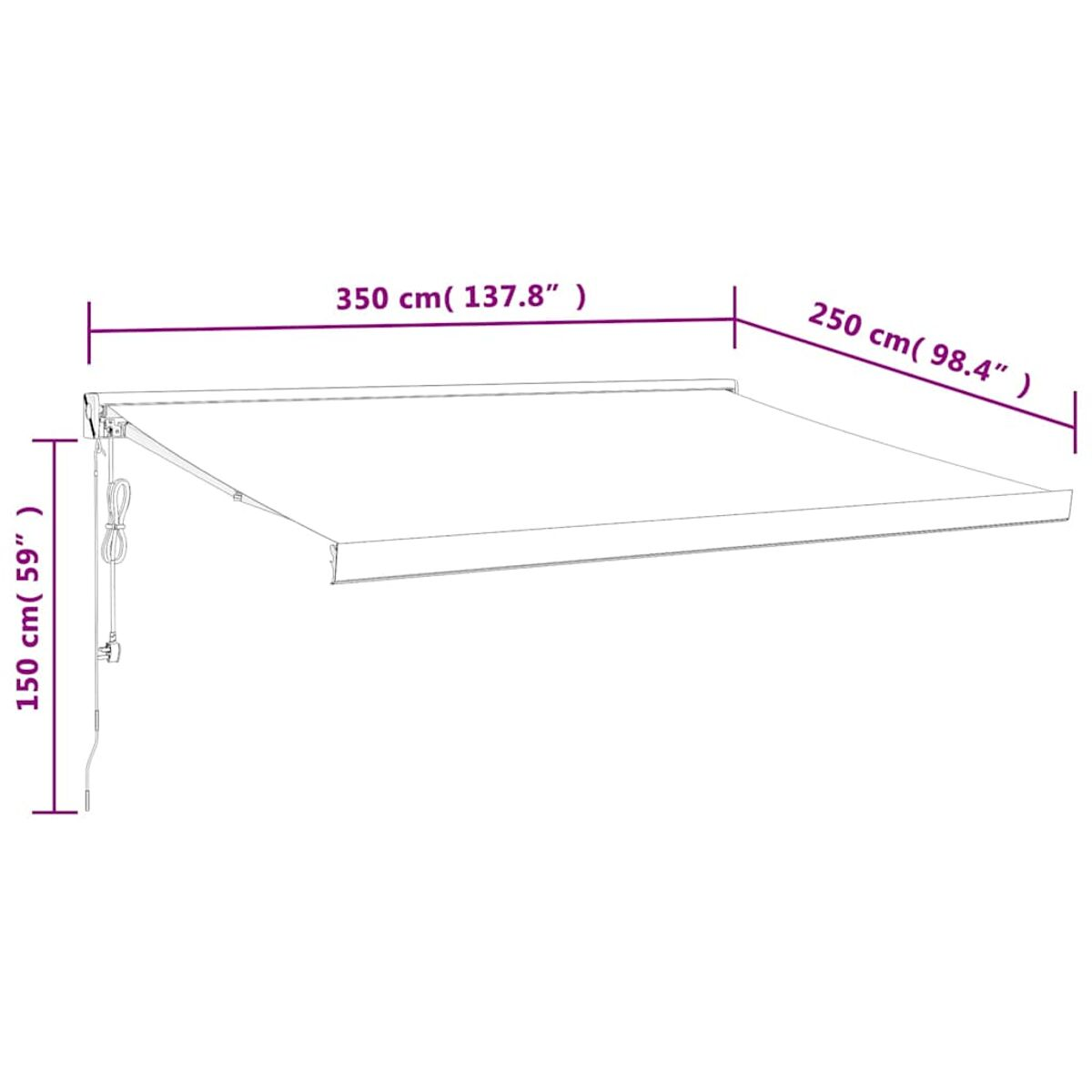 Markise mit den Maßen 350 cm x 250 cm (137,8 x 98,4 Zoll).