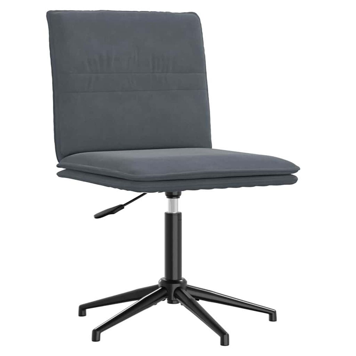 Sedia da ufficio grigia con schienale e base nera, sfondo bianco.