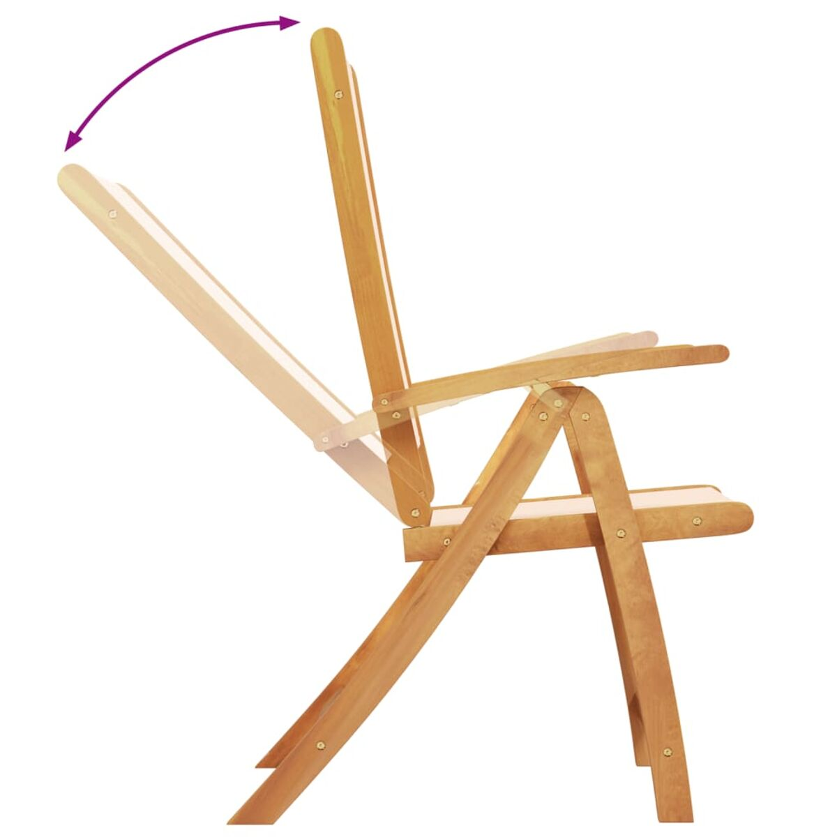 Klappstuhl aus Holz im Faltvorgang. Pfeil zeigt die Aktion an.