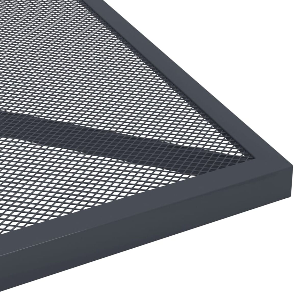 Nahaufnahme eines dunkelgrauen Metallgitter mit einem dunkelgrauen Rahmen.