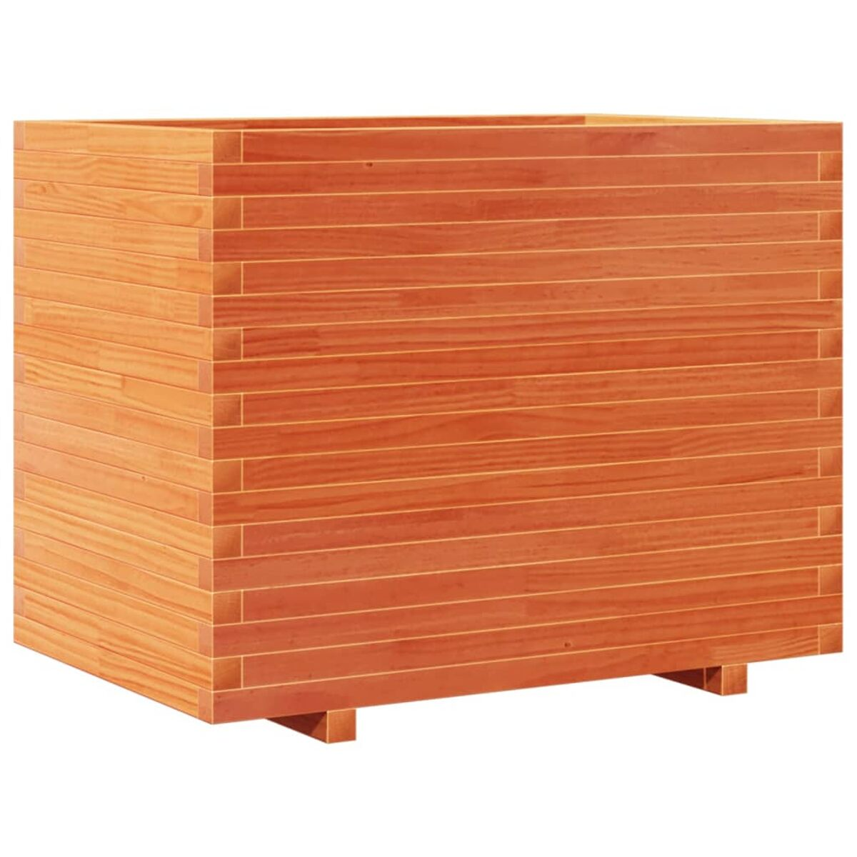 Eine hölzerne Pflanzkasten. Die Kiste hat eine rechteckige Form und besteht aus Holzplanken.
