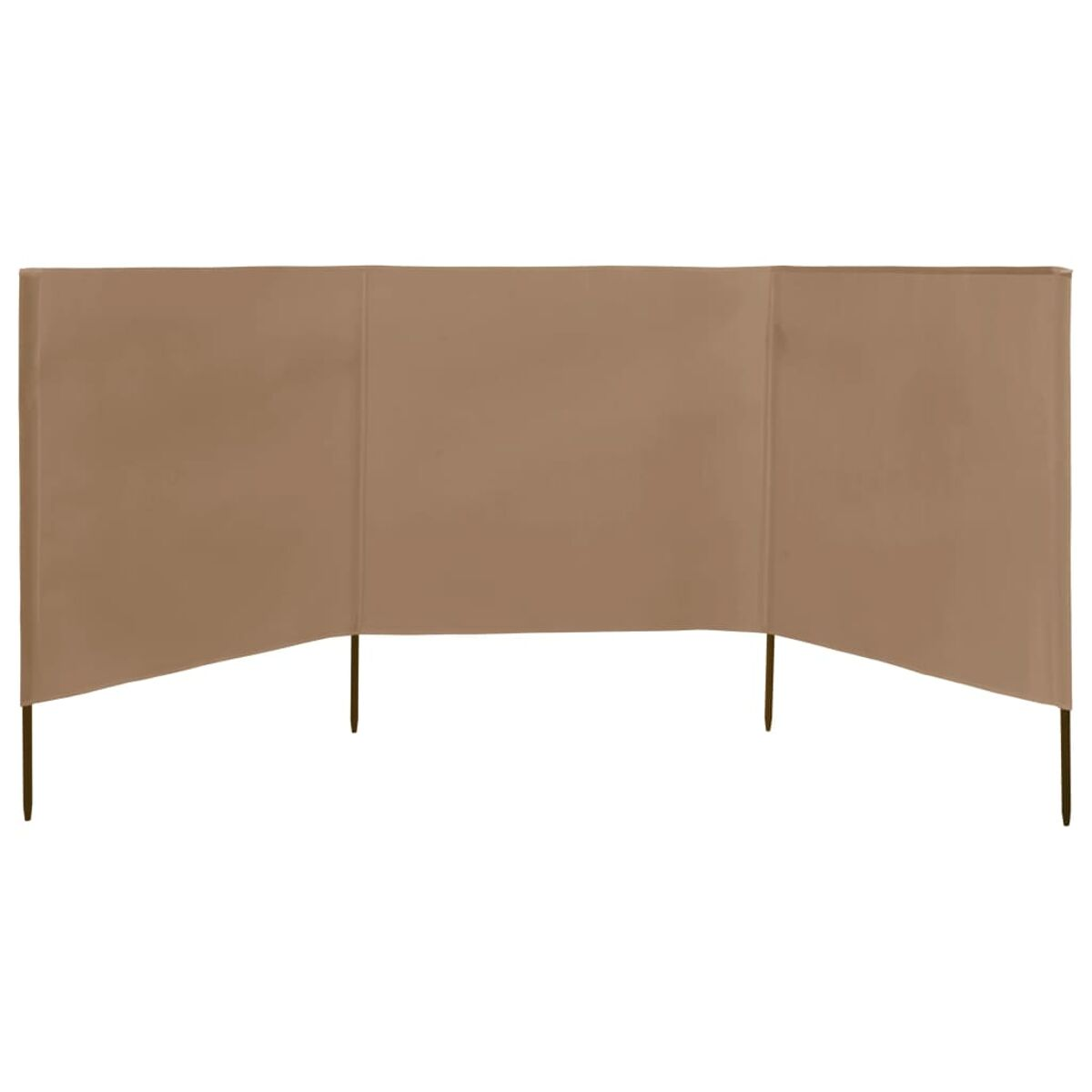 Dreiteiliger Sichtschutz, beige, mit Pfählen zur Bodeneinführung. Weißer Hintergrund.