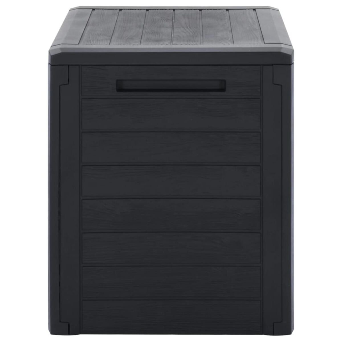 Schwarze Aufbewahrungsbox mit Griff. Strukturierte Oberfläche. Weißer Hintergrund.