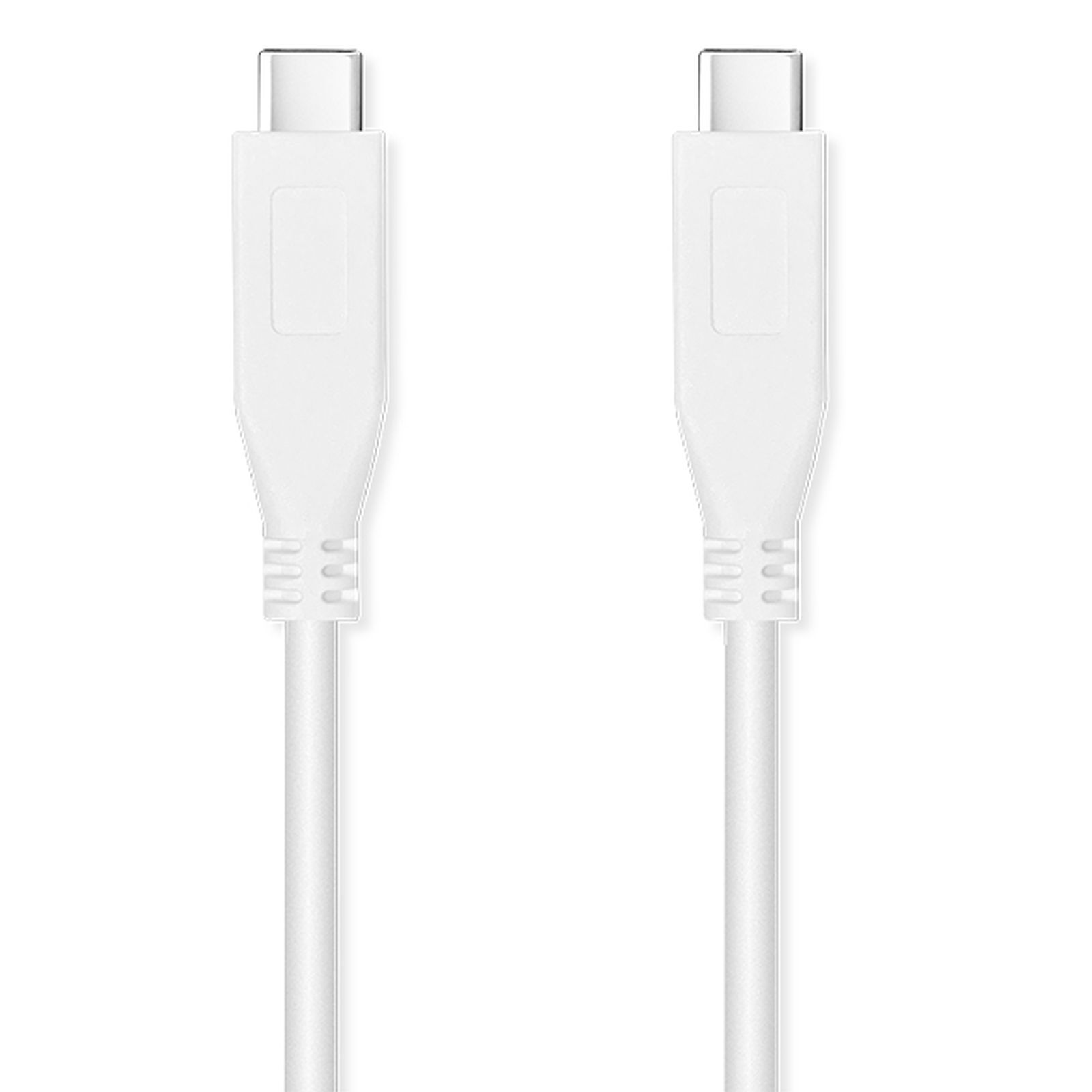 Dwa białe kable USB-C obok siebie, na białym tle.