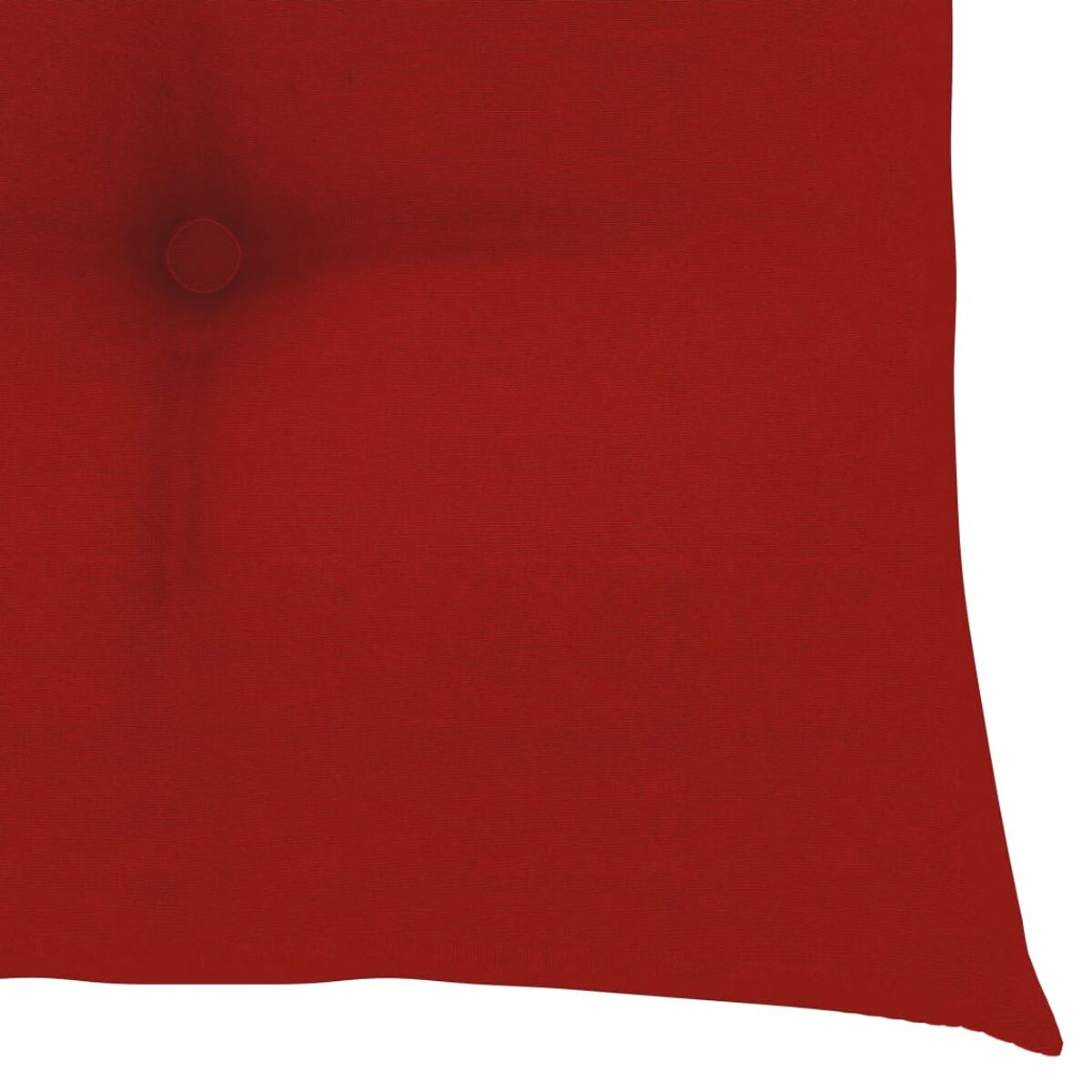 Rotes Kissen mit Knopf. Nahaufnahme. Strukturiertes Gewebe. Einfarbige Farbe.