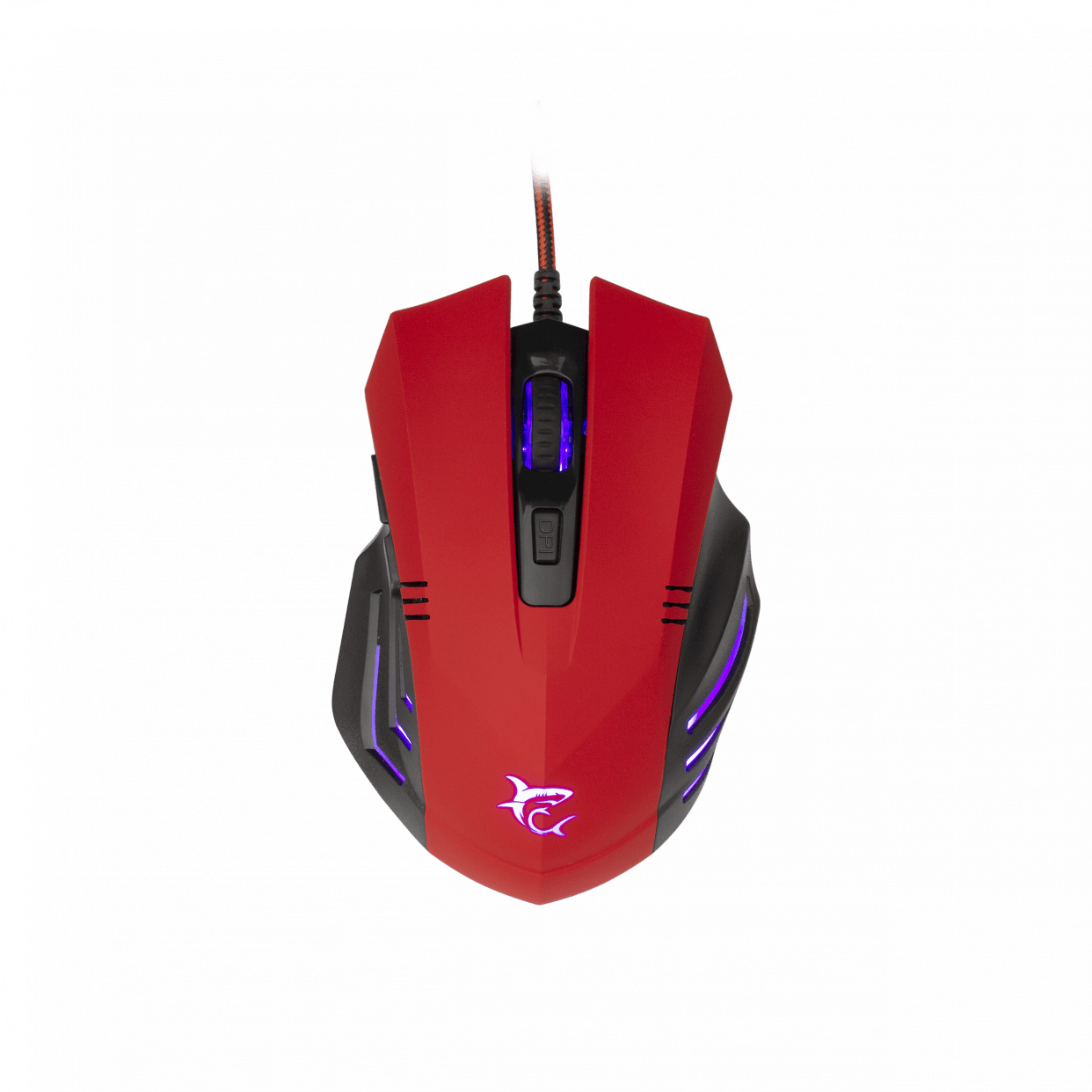 Czerwona i czarna mysz do gier ze światłami i logo.