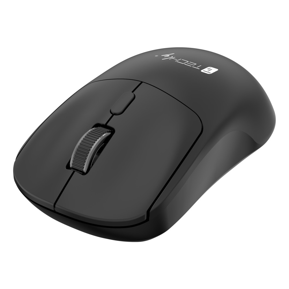 Black Techware mouse with a scroll wheel, shown from above.