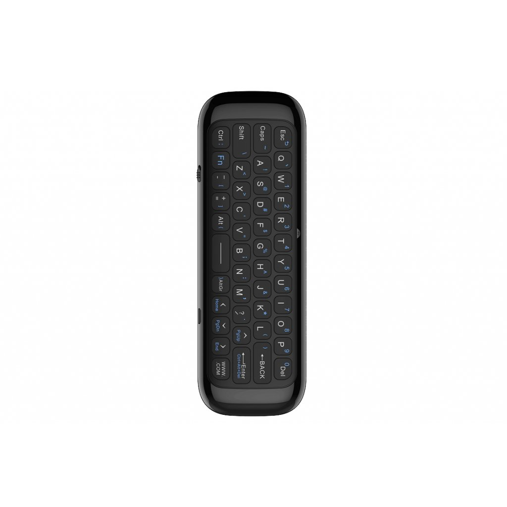 Mini tastiera nera. Ha tasti, inclusi Shift, Ctrl, Fn. Layout compatto.