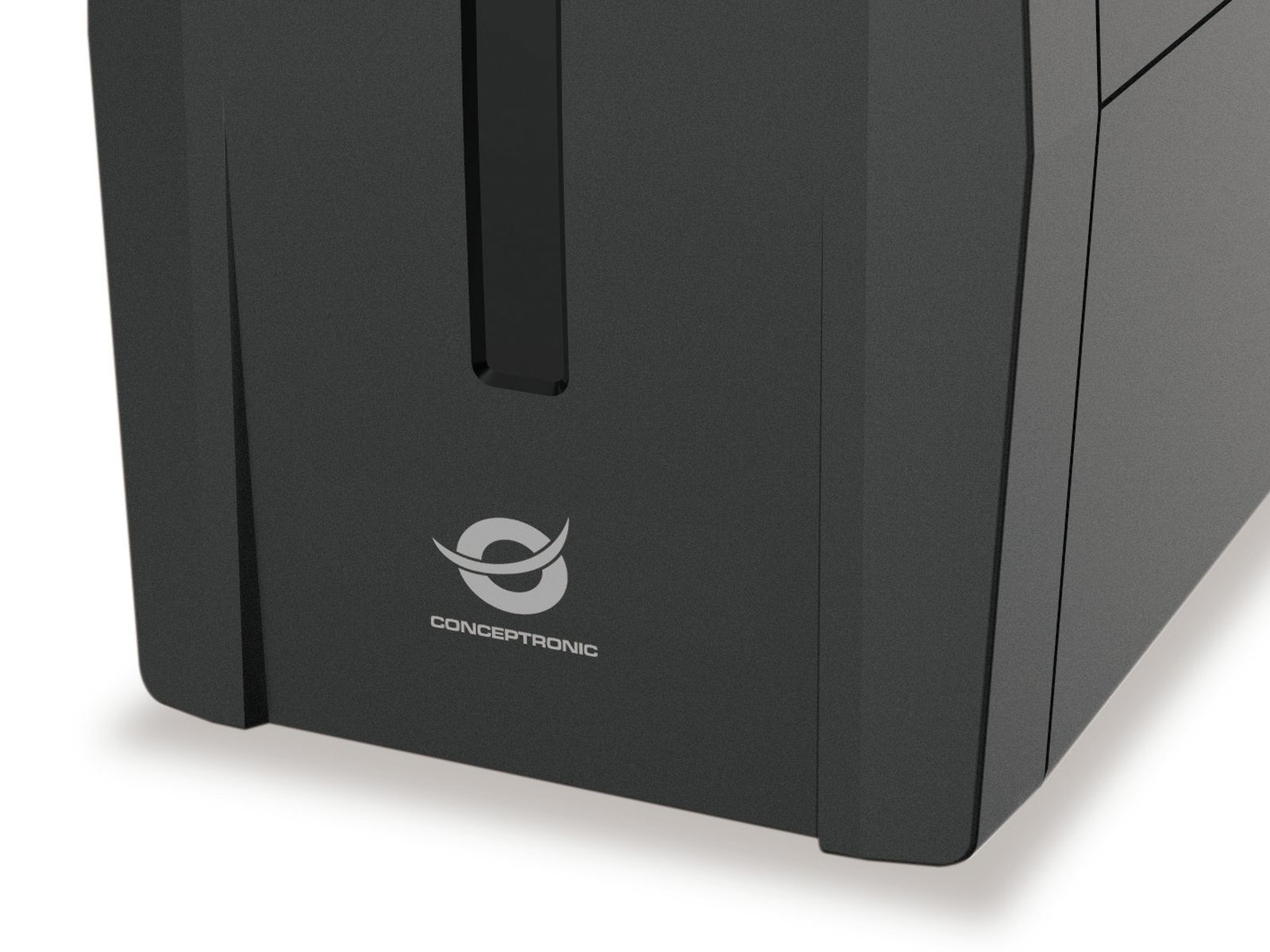 Case nero per computer con logo Conceptronic. Vista angolata, logo nell'angolo.