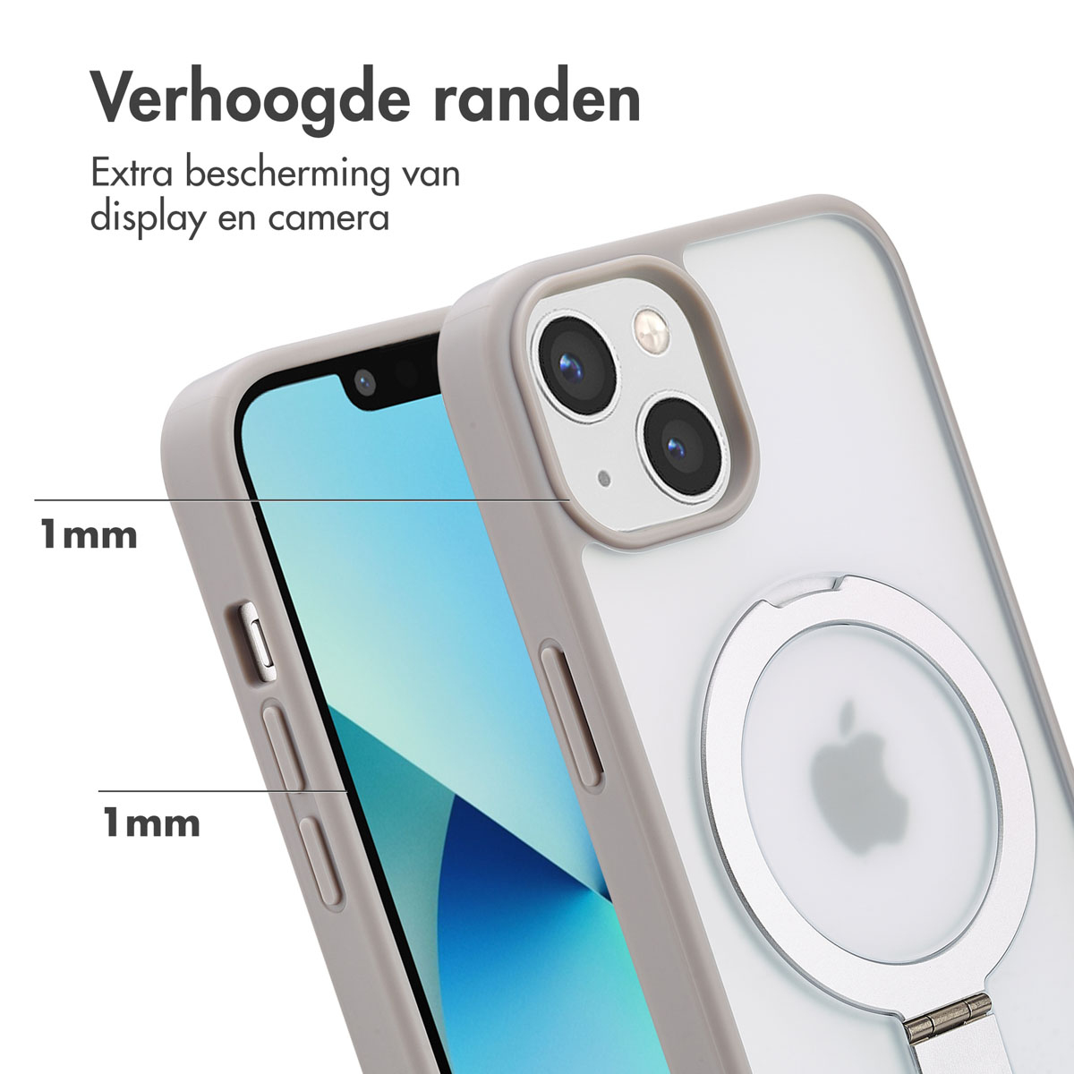 Handyhülle, zeigt erhöhte Kanten, Nahaufnahme des Telefons mit Kamera und Bildschirm.