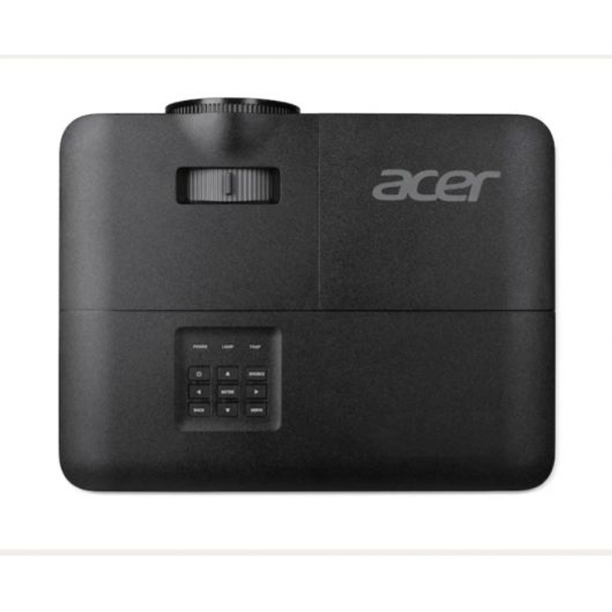 Schwarzer Acer-Projektor mit Bedienfeld und dem Markennamen 'acer' an der Seite.