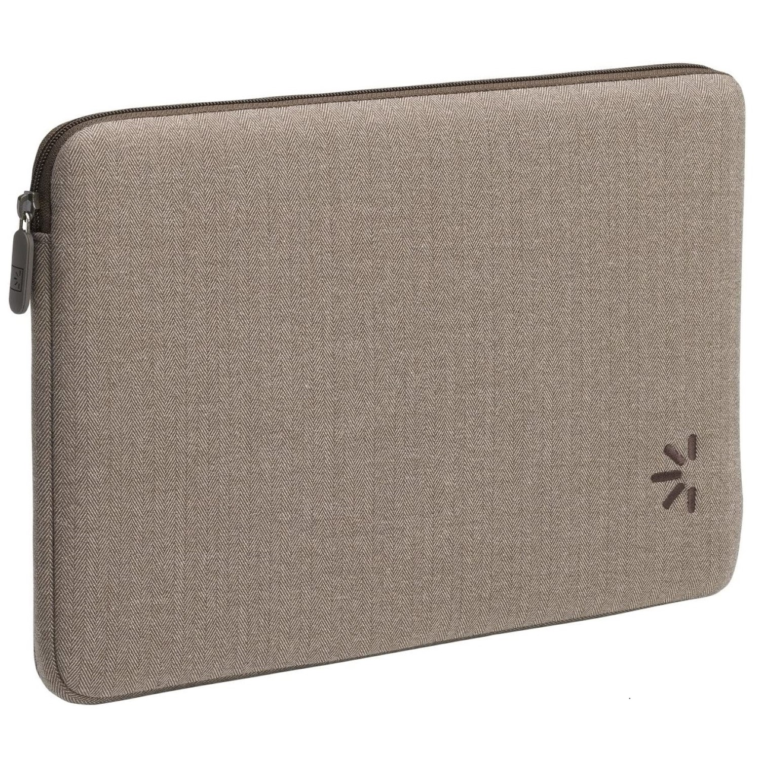 Laptoptasche, neutrale braune Farbe, mit Reißverschluss und Logo.