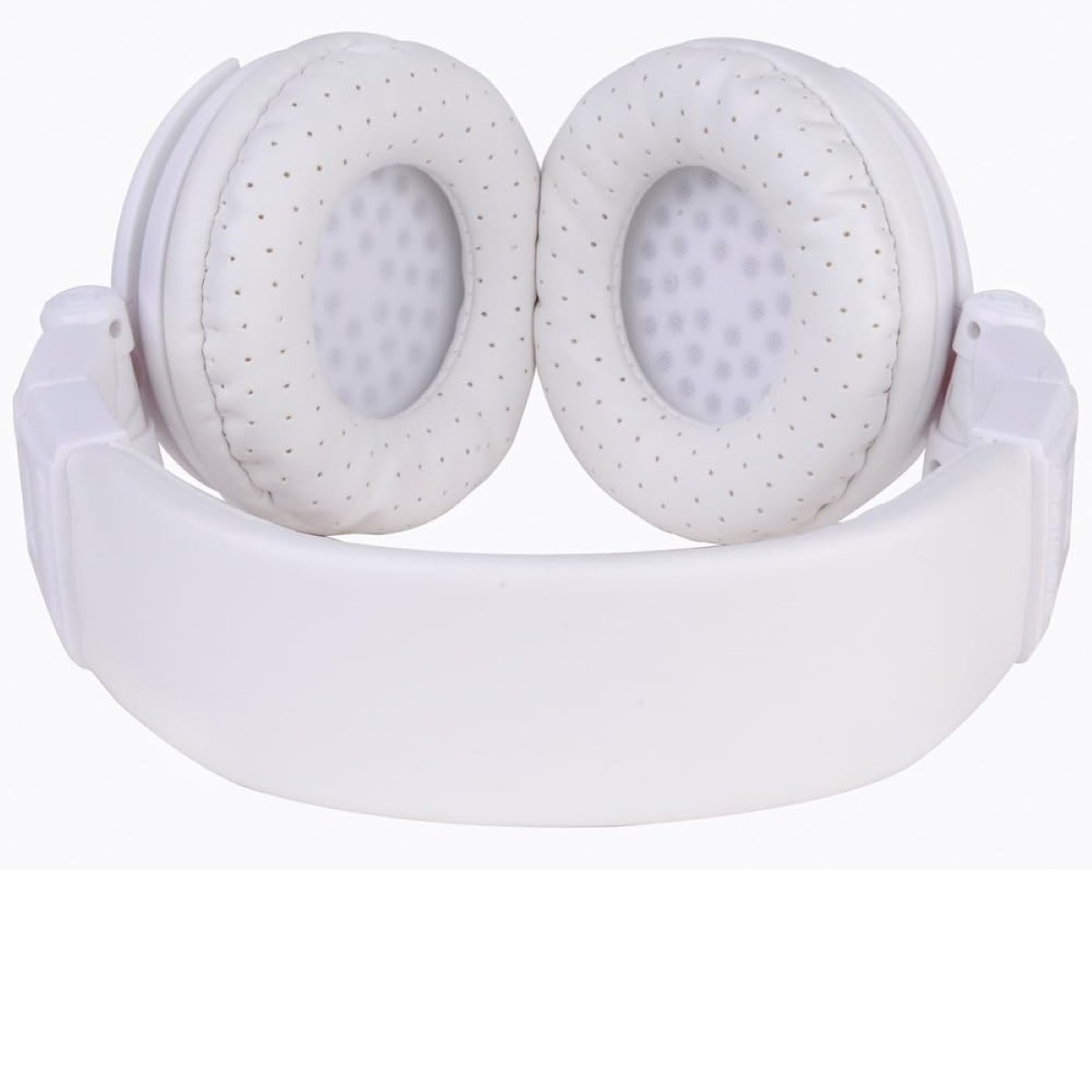 Weiße Kopfhörer mit weißen Ohrmuscheln und einem weißen Kopfband, auf weißem Hintergrund.