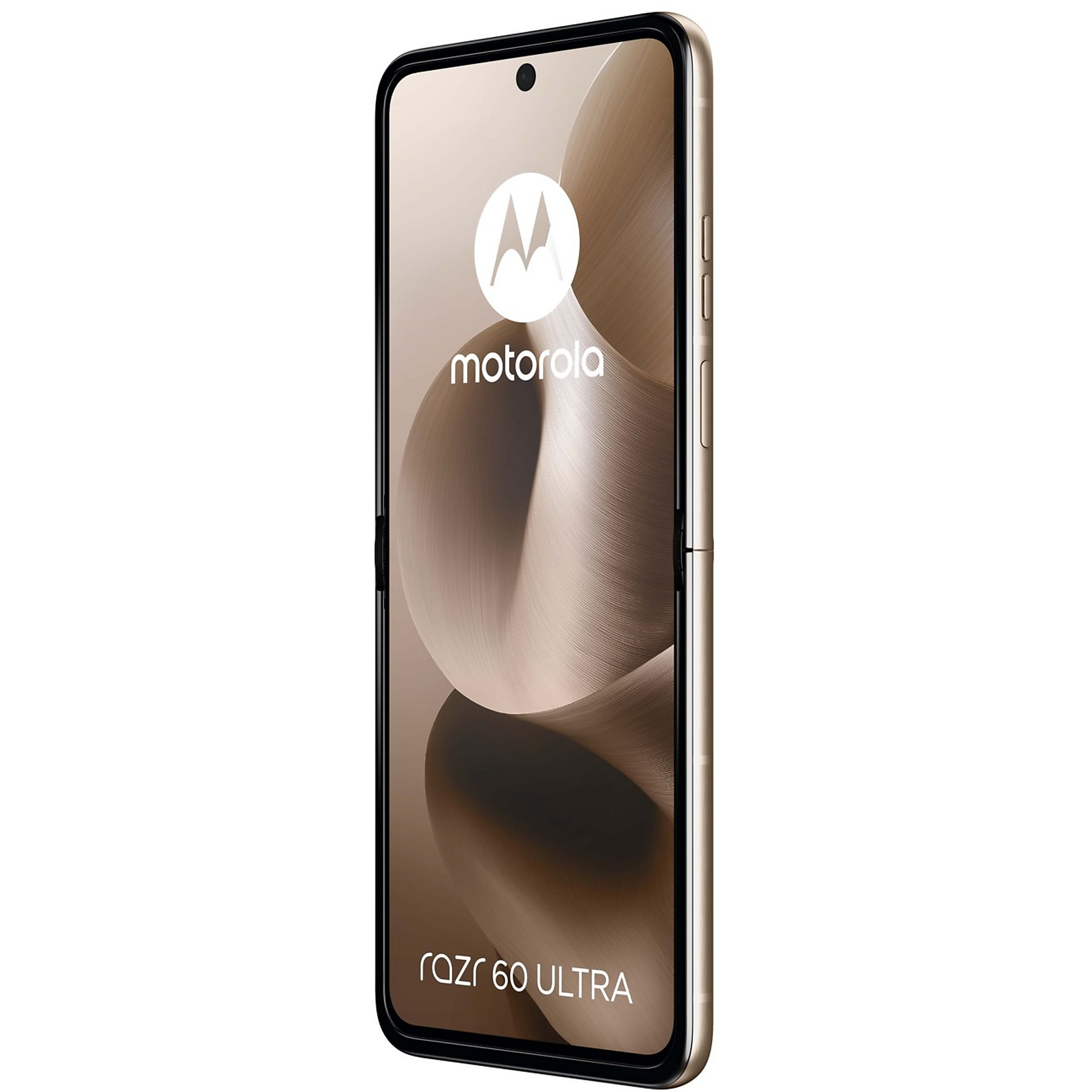 Telefon Motorola Razr 60 Ultra, kolor złoty, złożony. Wyświetla logo Motorola i markę Razr.