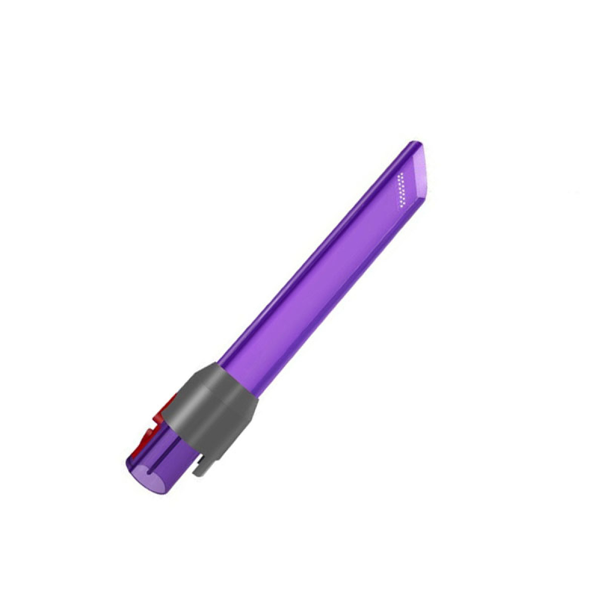 Un accessorio per aspirapolvere viola su sfondo bianco.