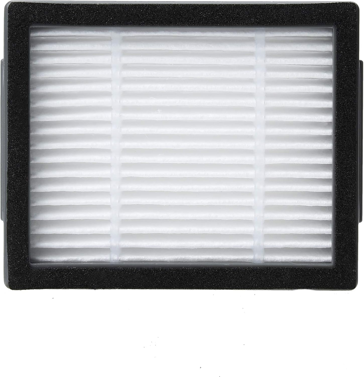 Filtro dell'aria con cornice nera e materiale filtrante bianco.