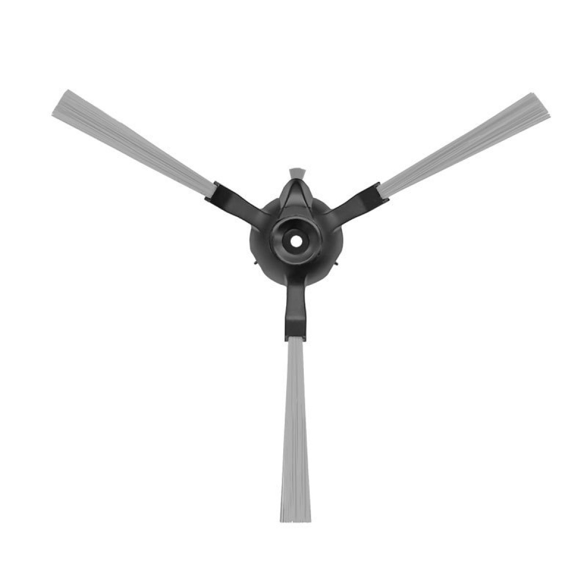 Una spazzola nera con tre setole grigie. La spazzola ha un punto di attacco centrale e una forma triangolare.