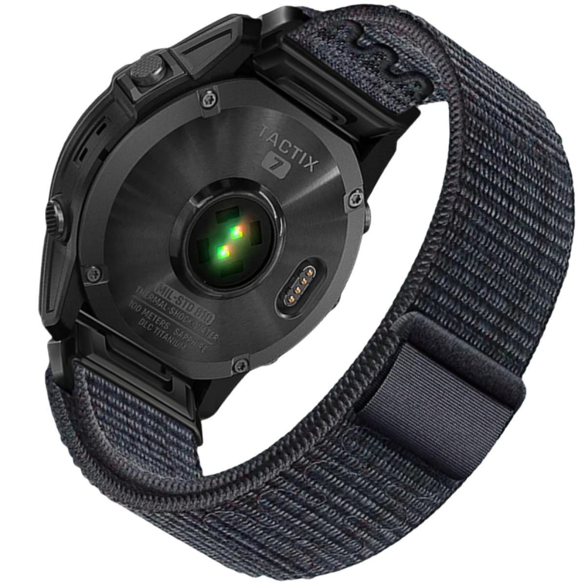Schwarze Garmin Tactix 7 Uhr, Rückansicht.
