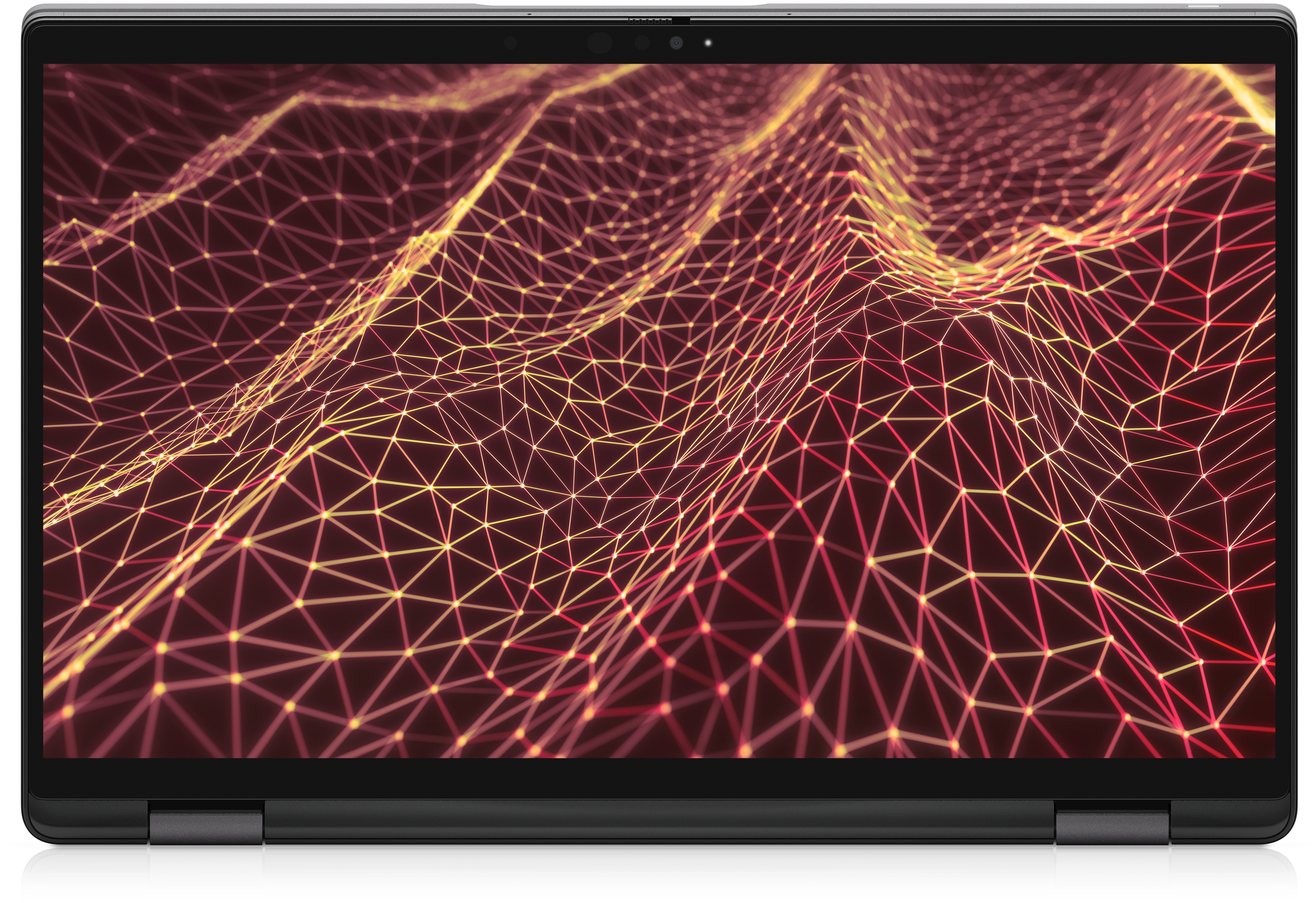 Laptop scherm met een rood en geel netwerk.