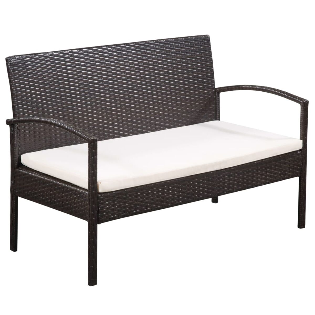 Ein braunes Zweisitzer-Sofa aus Korbgeflecht mit einem weißen Kissen. Der Hintergrund ist ein weißes Studio.