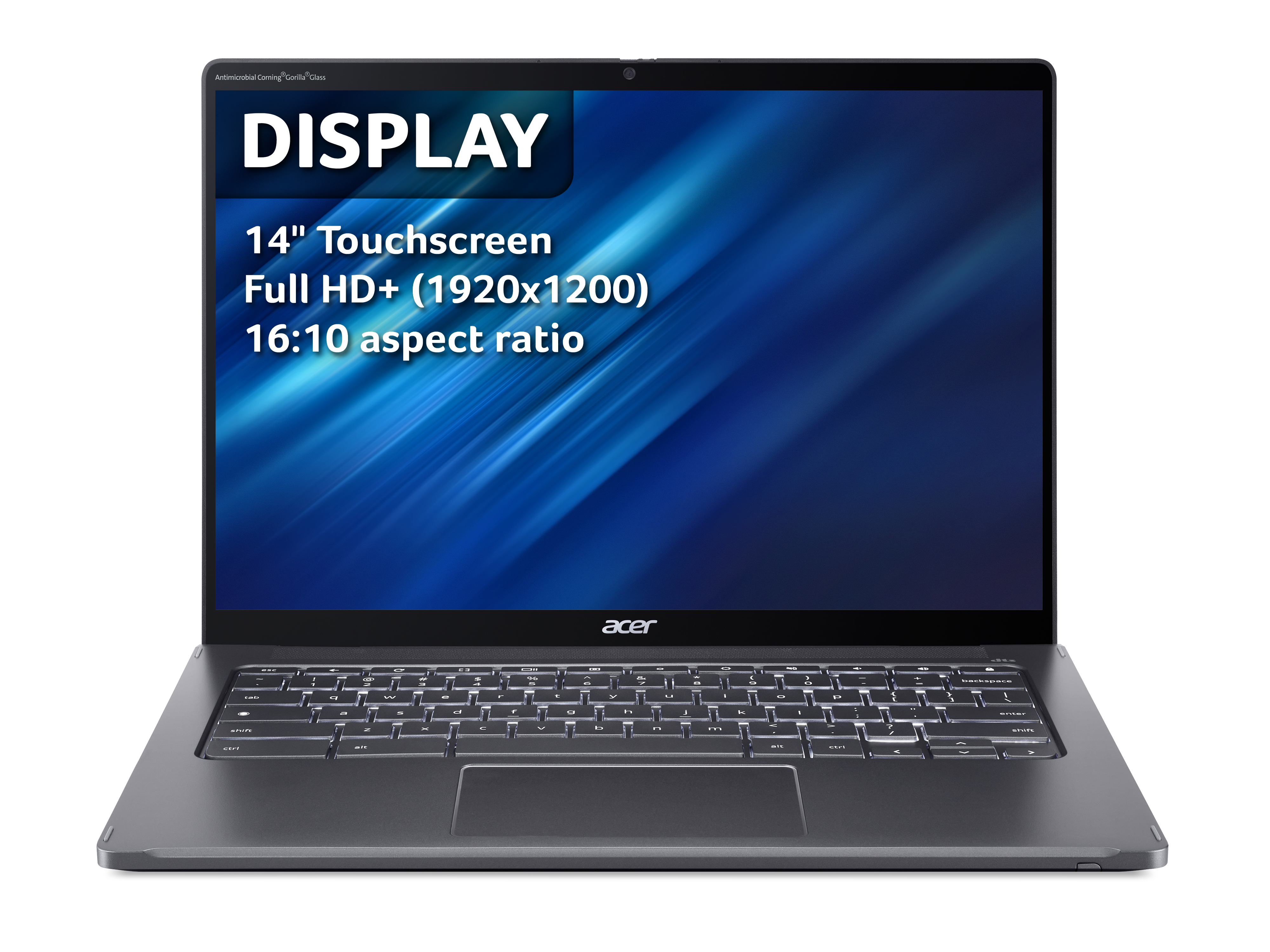 Un laptop con uno schermo che mostra testo e linee blu come sfondo.