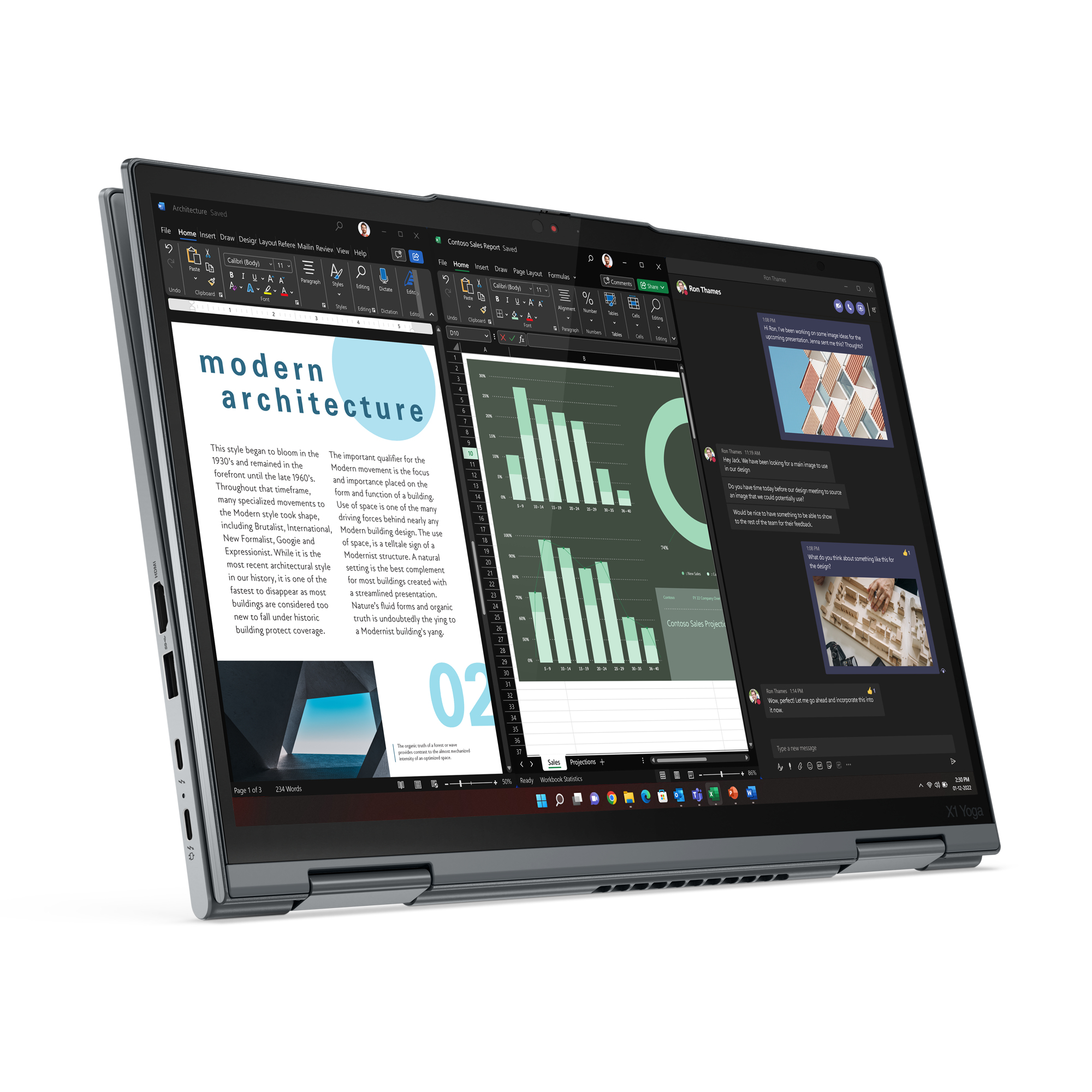 Laptop mit geöffnetem Bildschirm. Geöffnete Fenster auf dem Bildschirm, Diagramme und Text. Weißer Hintergrund.