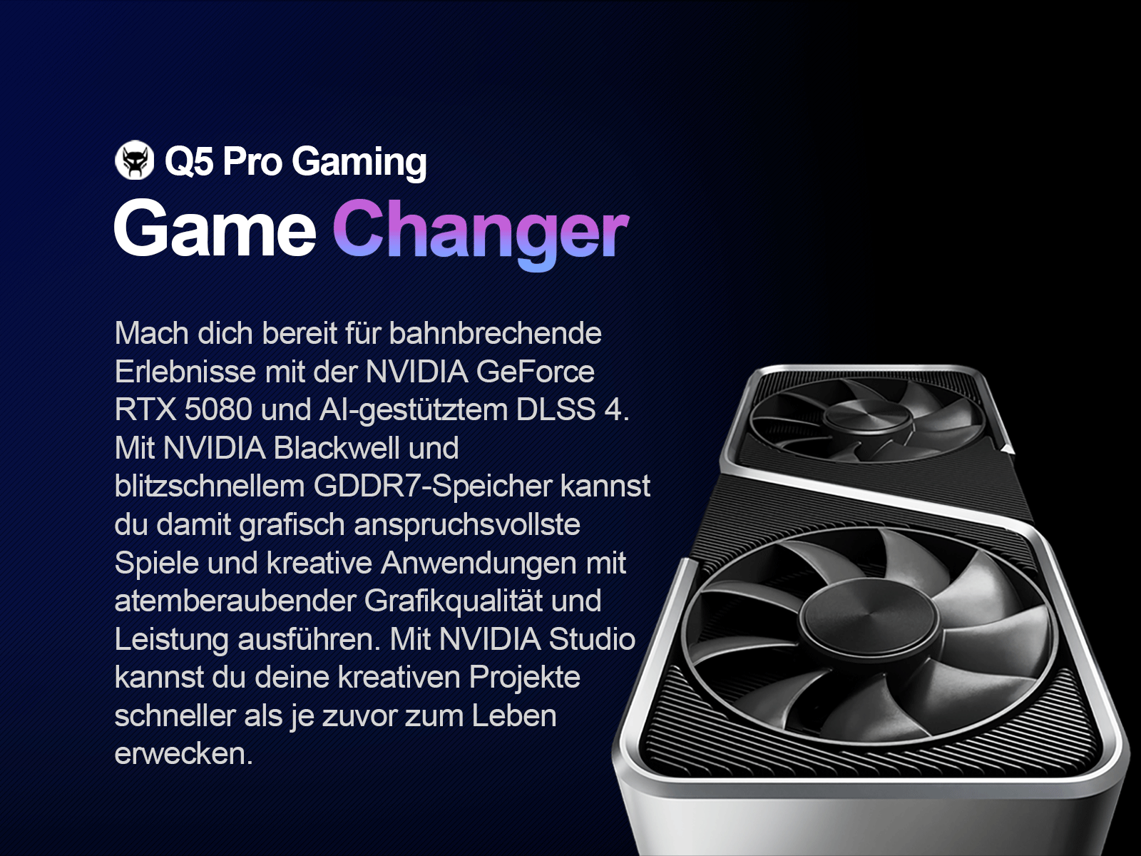 Zbliżenie karty graficznej z wentylatorami i tekstem 'Game Changer'.