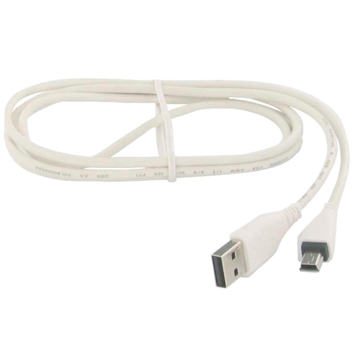 Weißes USB-zu-Micro-USB-Kabel. Das Kabel ist aufgerollt und die Anschlüsse sind sichtbar.
