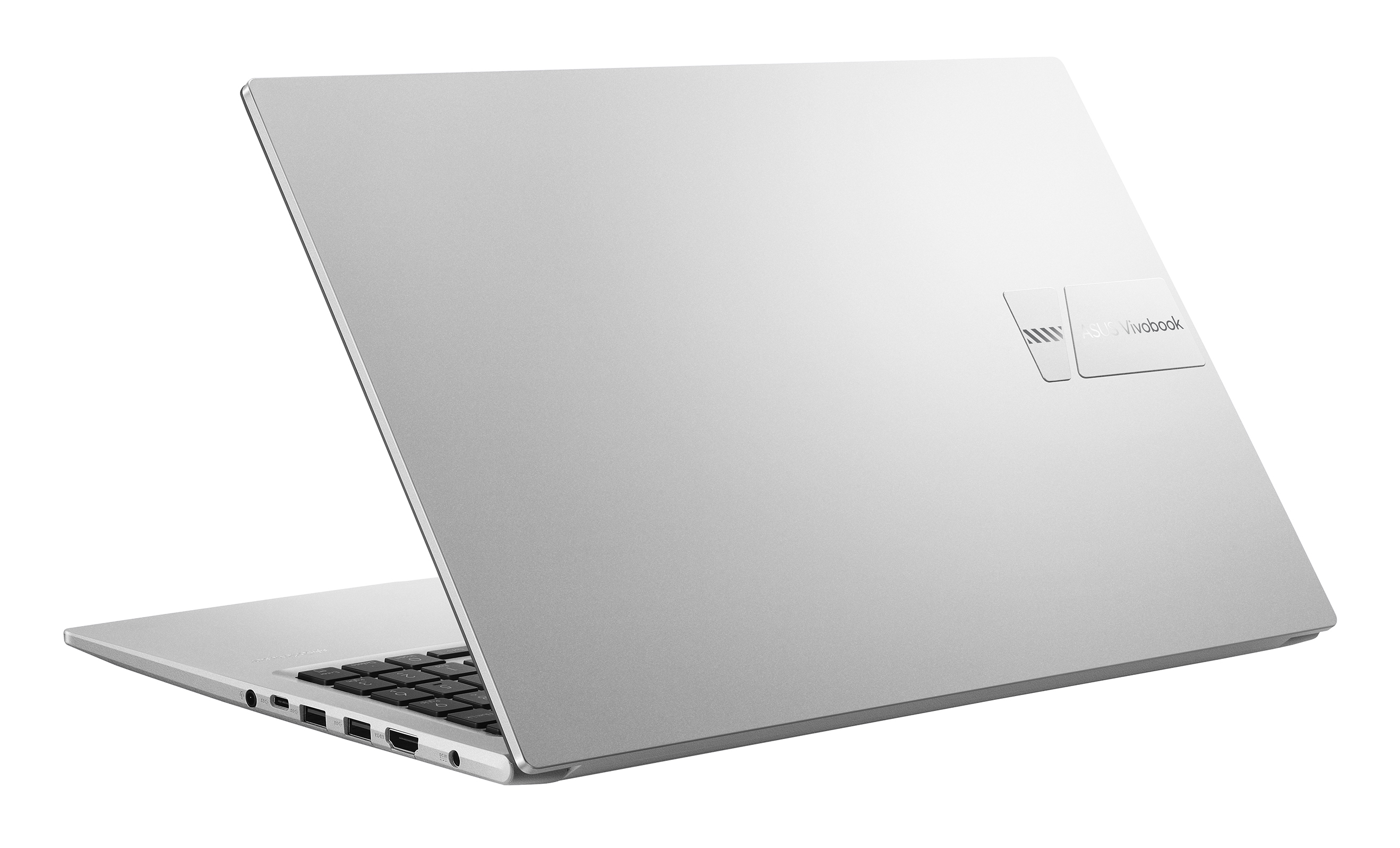 Dos d'ordinateur portable argenté, logo ASUS Vivobook visible, fond blanc.