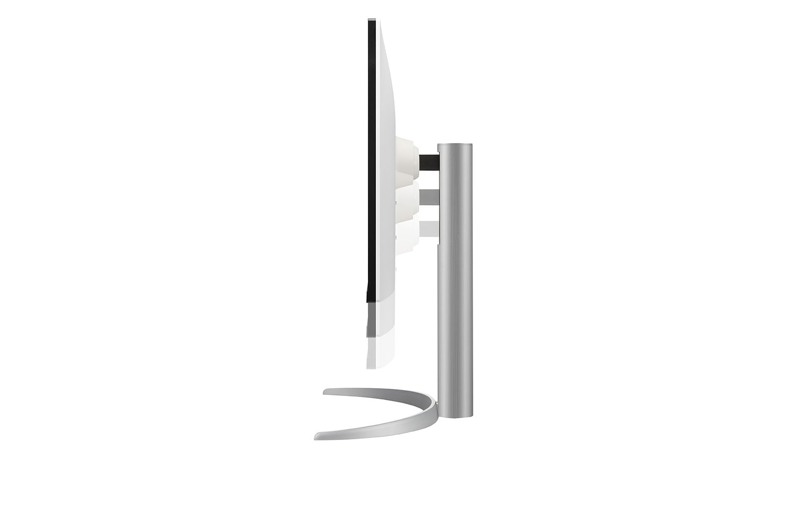 A side view of a modern silver computer monitor.