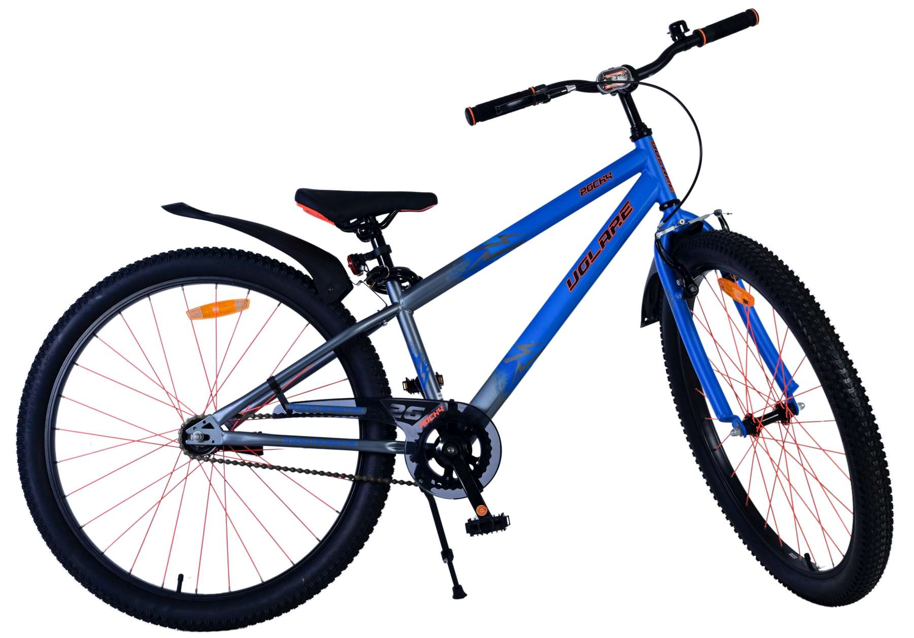 Blaues Fahrrad, rote Details, schwarze Reifen, auf weißem Hintergrund. Text: UGLARE, Fahrradname.