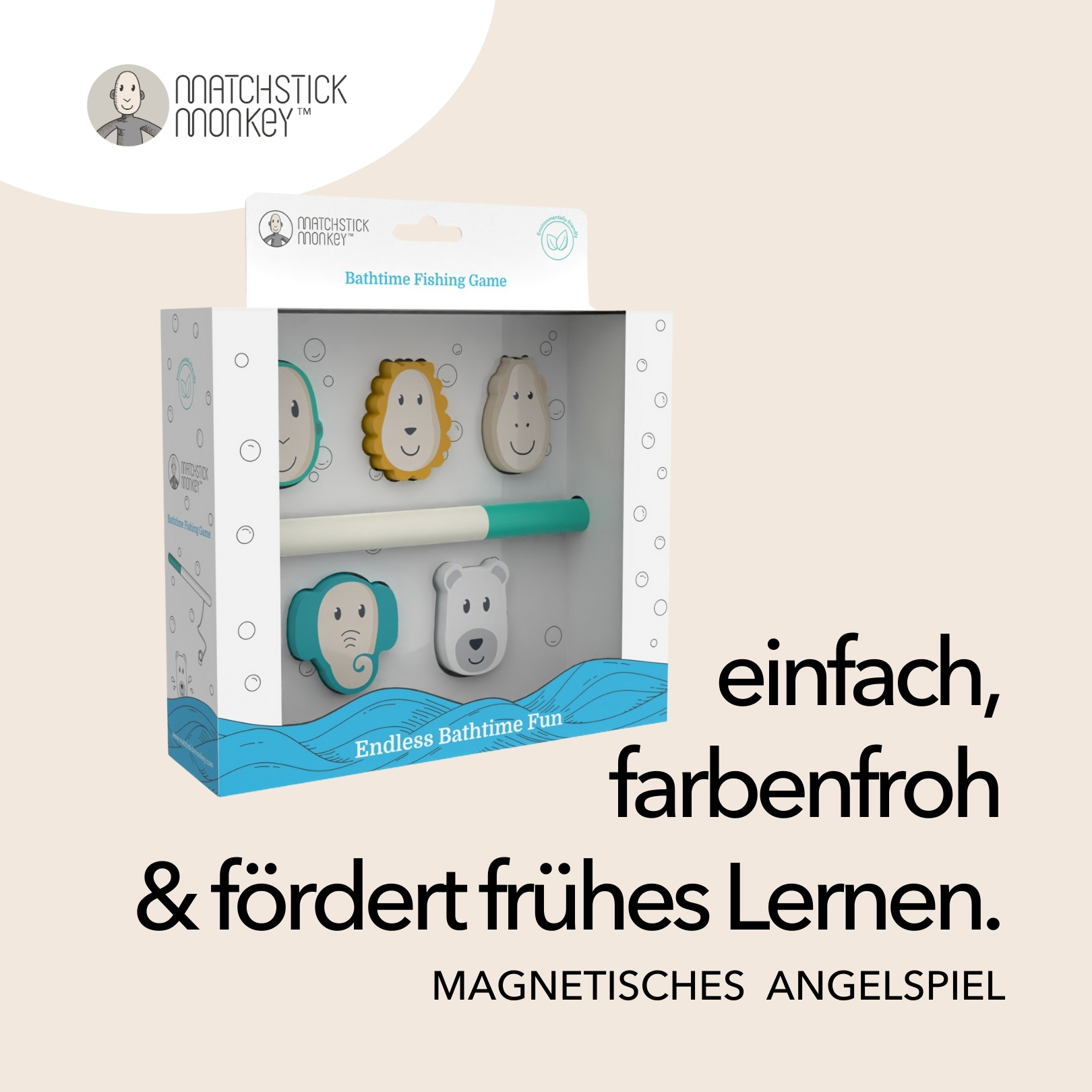 Ein Kinderspiel, ein Angelspiel mit bunten Tierfiguren.