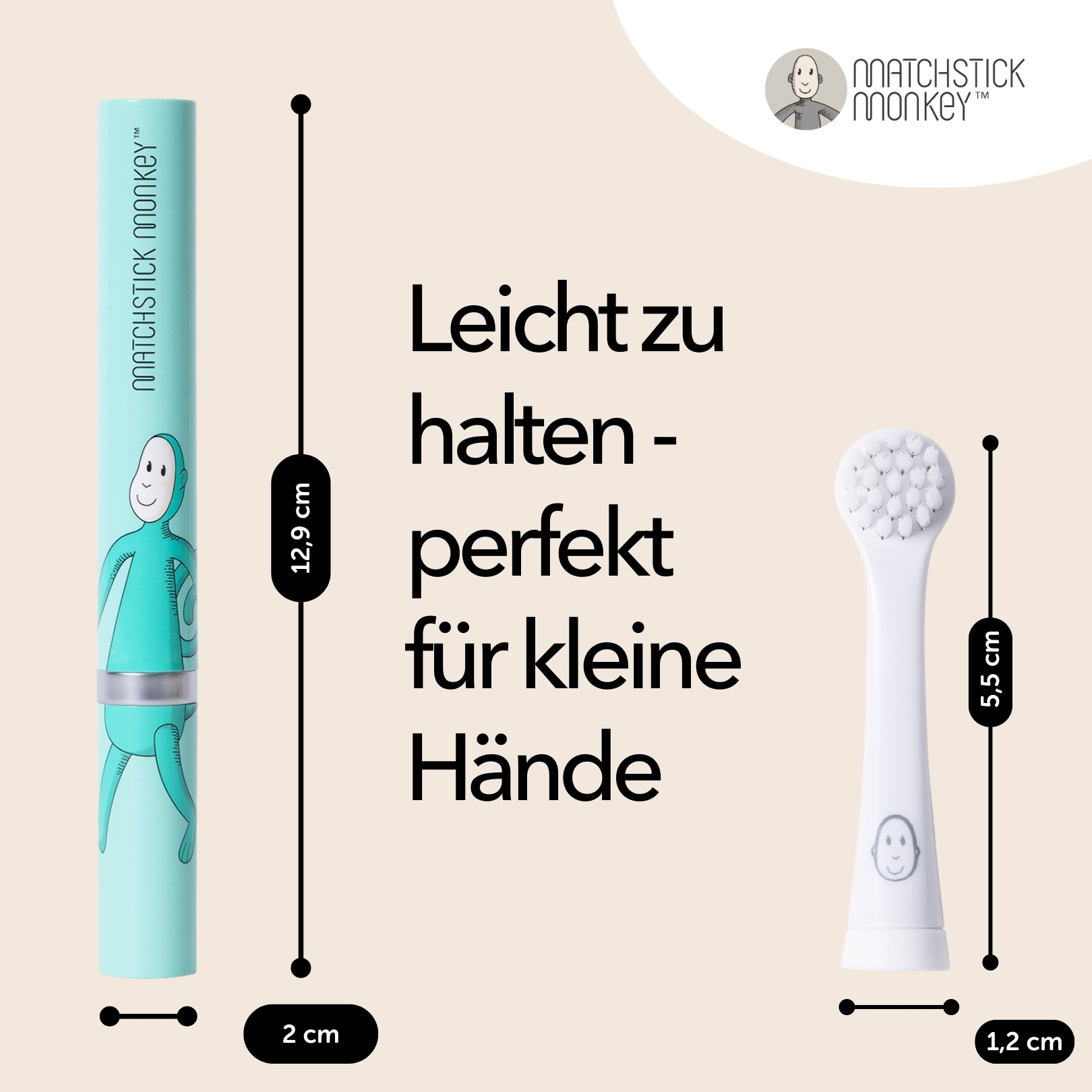 Produktaufnahme einer Zahnbürste und der Tragetasche mit Text.