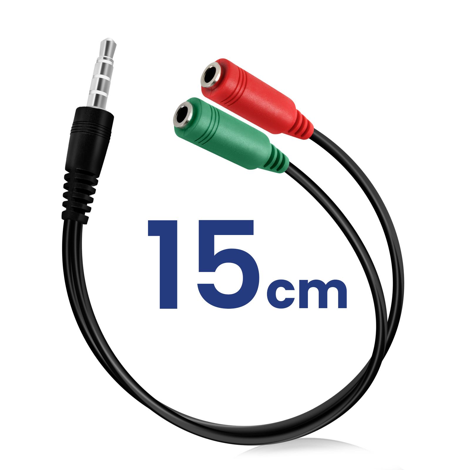 Cavo nero con jack da 3,5 mm e due jack audio, rosso e verde.