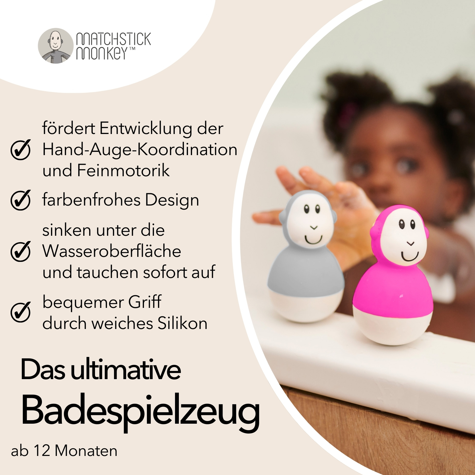 Zwei Badetiere, ein grauer Bär und ein rosa Bär, auf weißem Hintergrund.