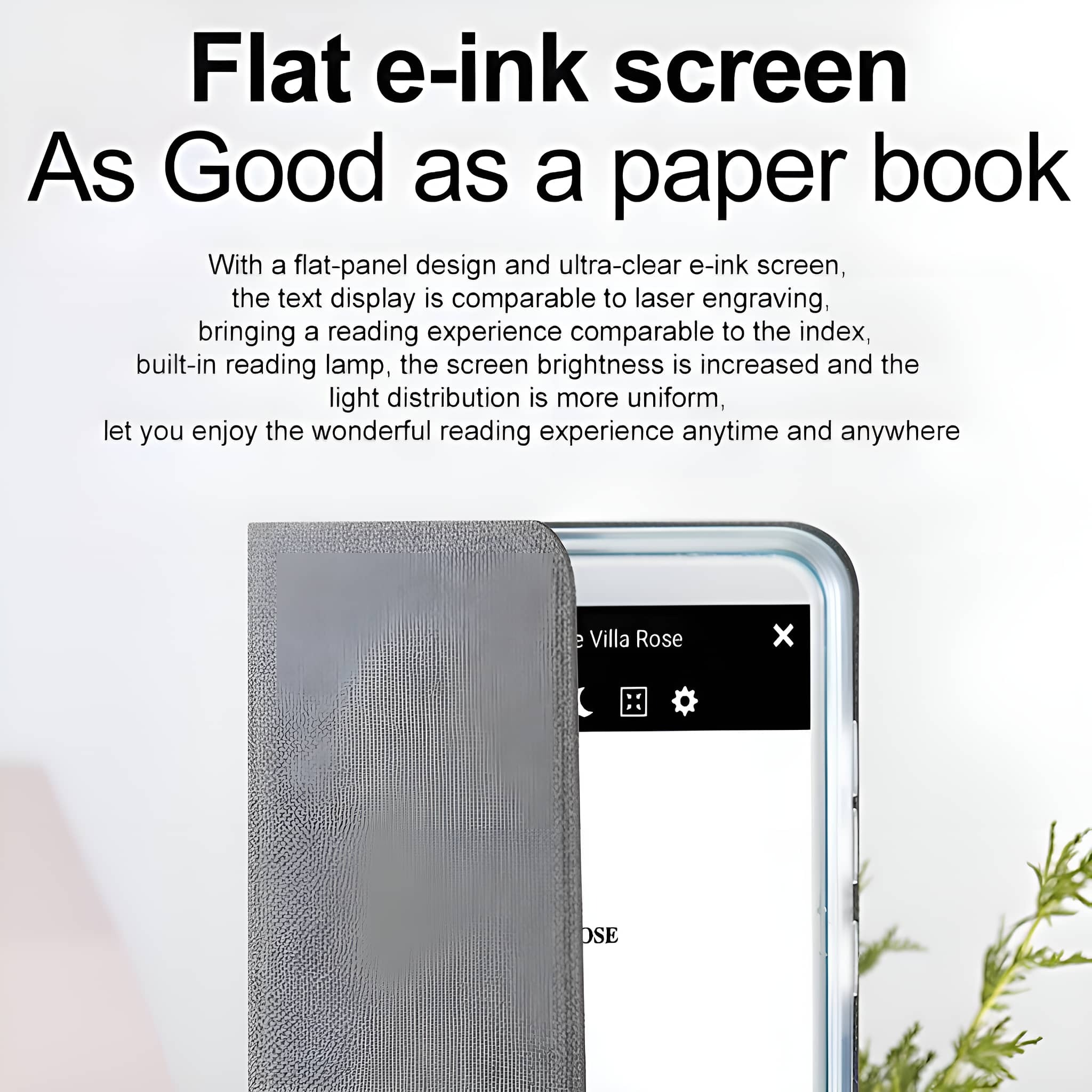 Nahaufnahme eines E-Ink-Bildschirms, der ein Leseerlebnis zeigt.