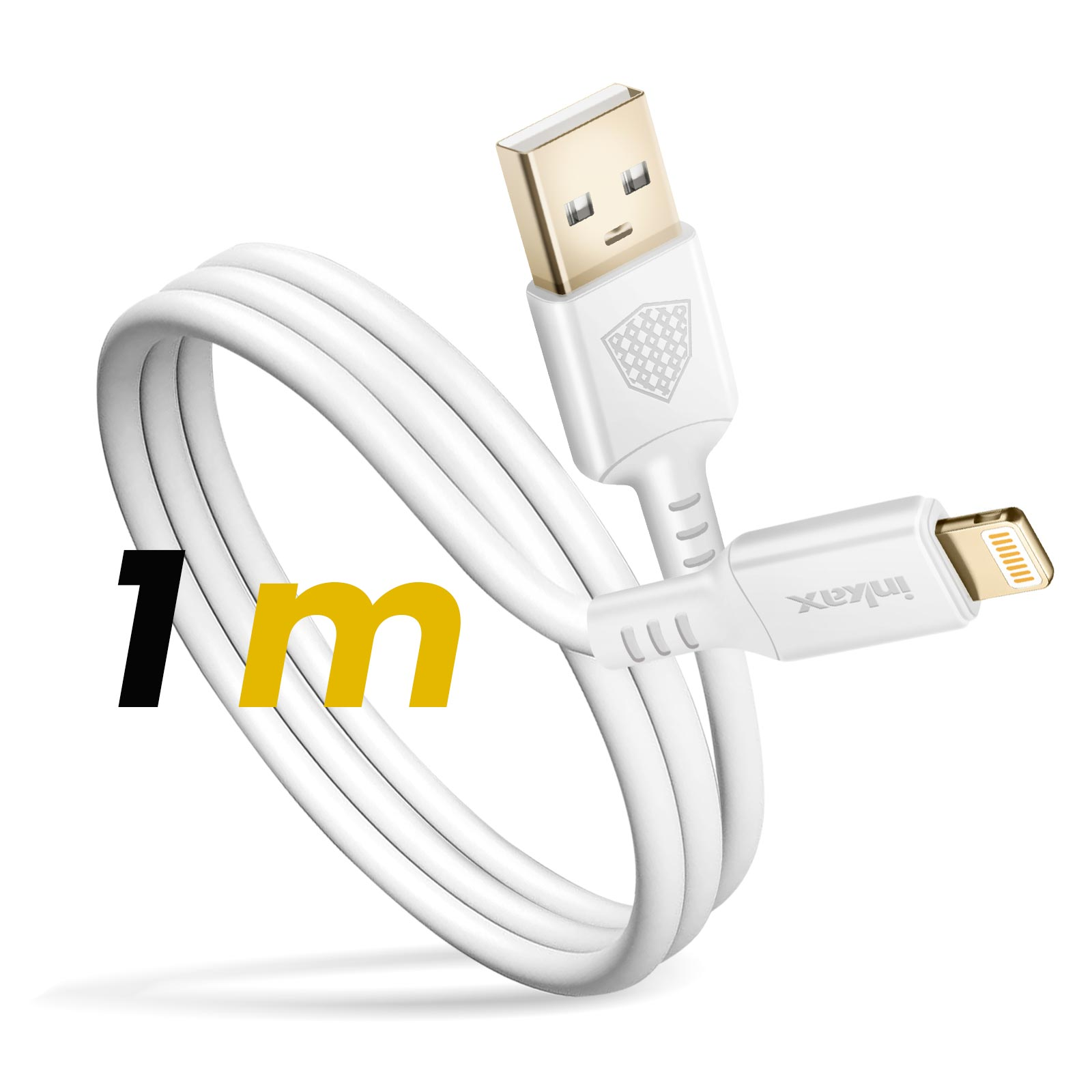 Un câble de charge blanc avec un connecteur USB et Lightning.