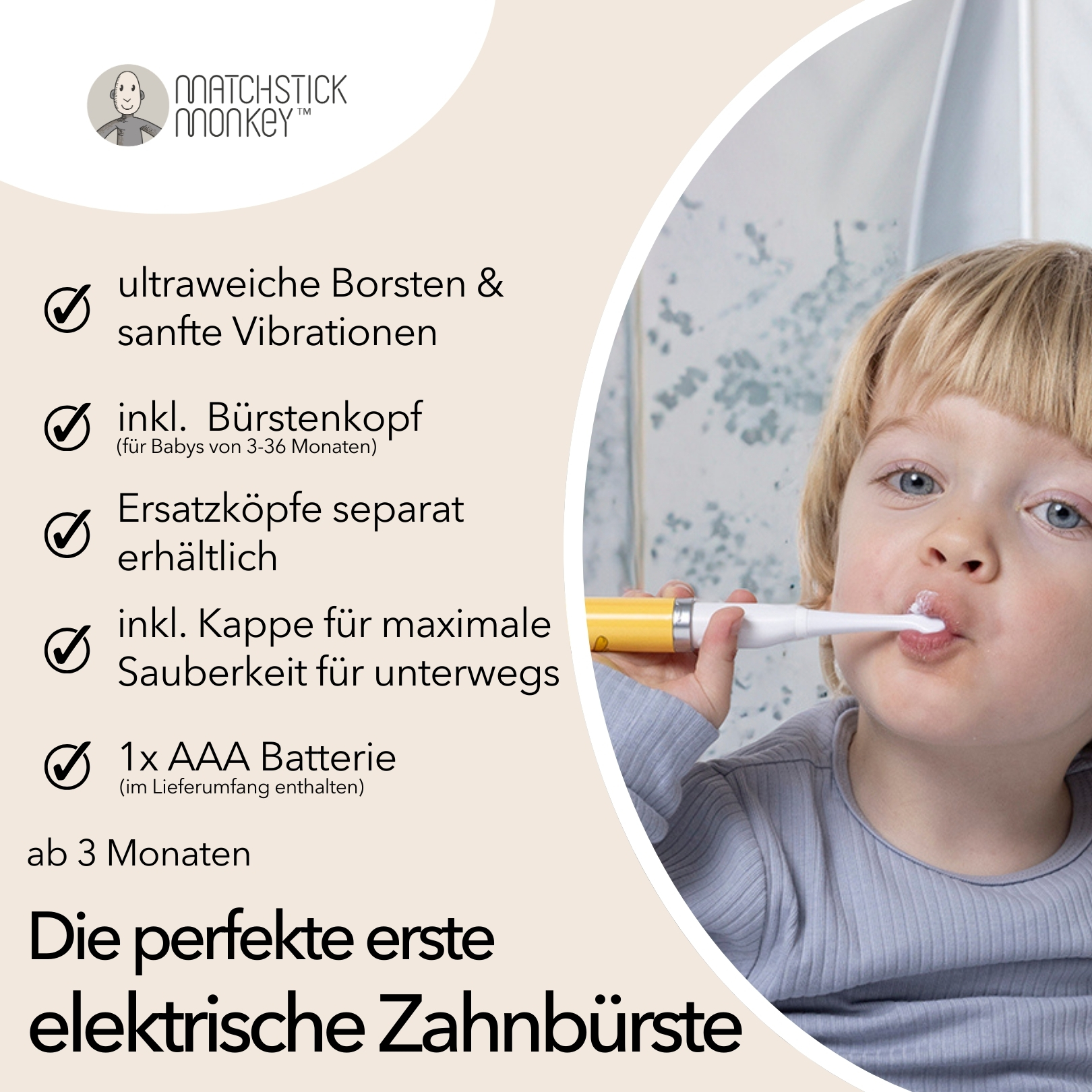Ein Kind putzt sich mit einer gelb-weißen elektrischen Zahnbürste die Zähne.